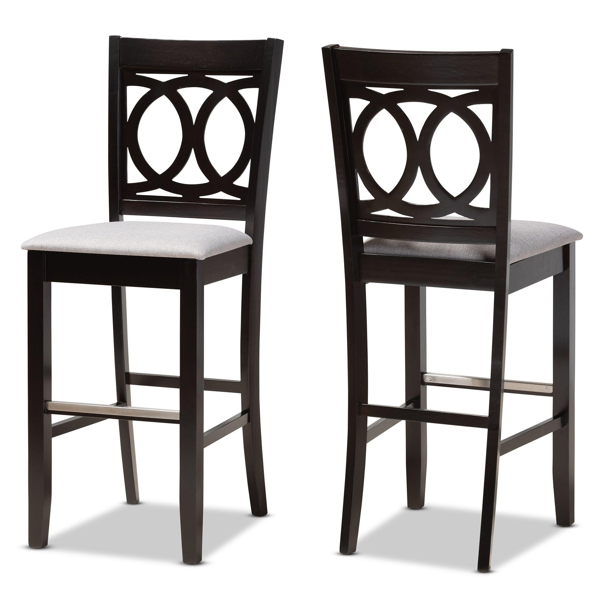 Carson Modern and Contemporary Fabric Upholstered and Espresso Finished Wood 2-Piece Bar Stool Set