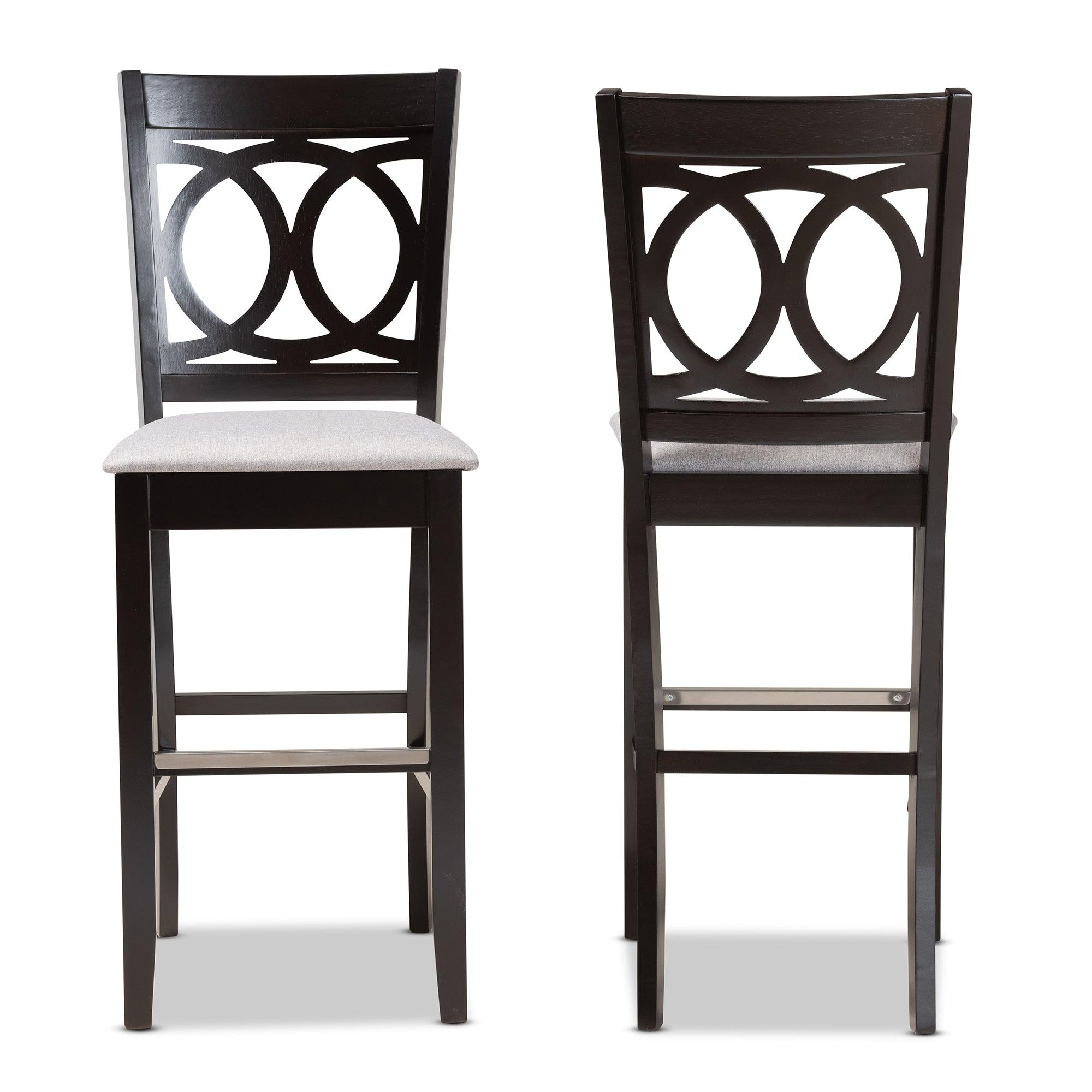 Carson Modern and Contemporary Fabric Upholstered and Espresso Finished Wood 2-Piece Bar Stool Set