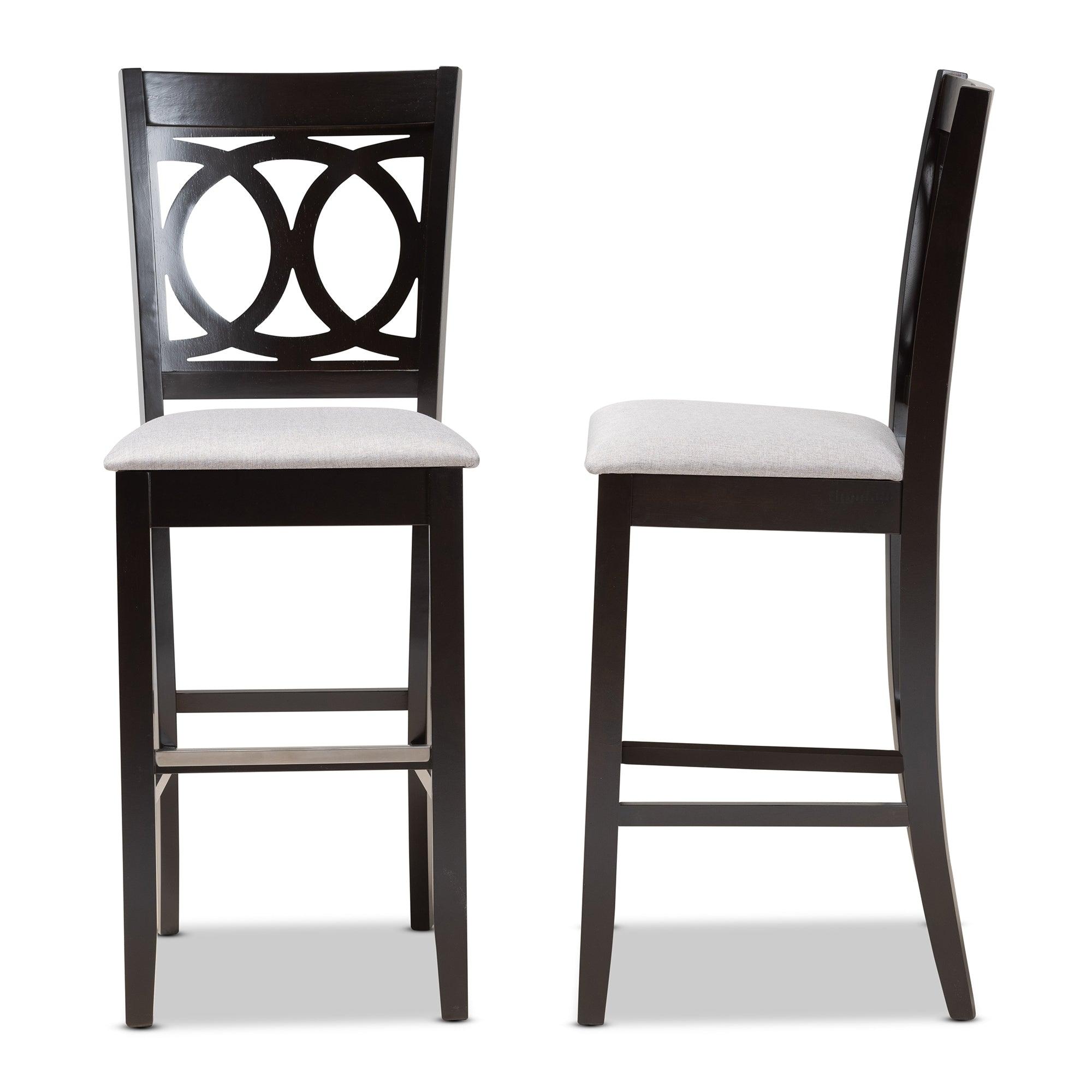 Carson Modern and Contemporary Fabric Upholstered and Espresso Finished Wood 2-Piece Bar Stool Set