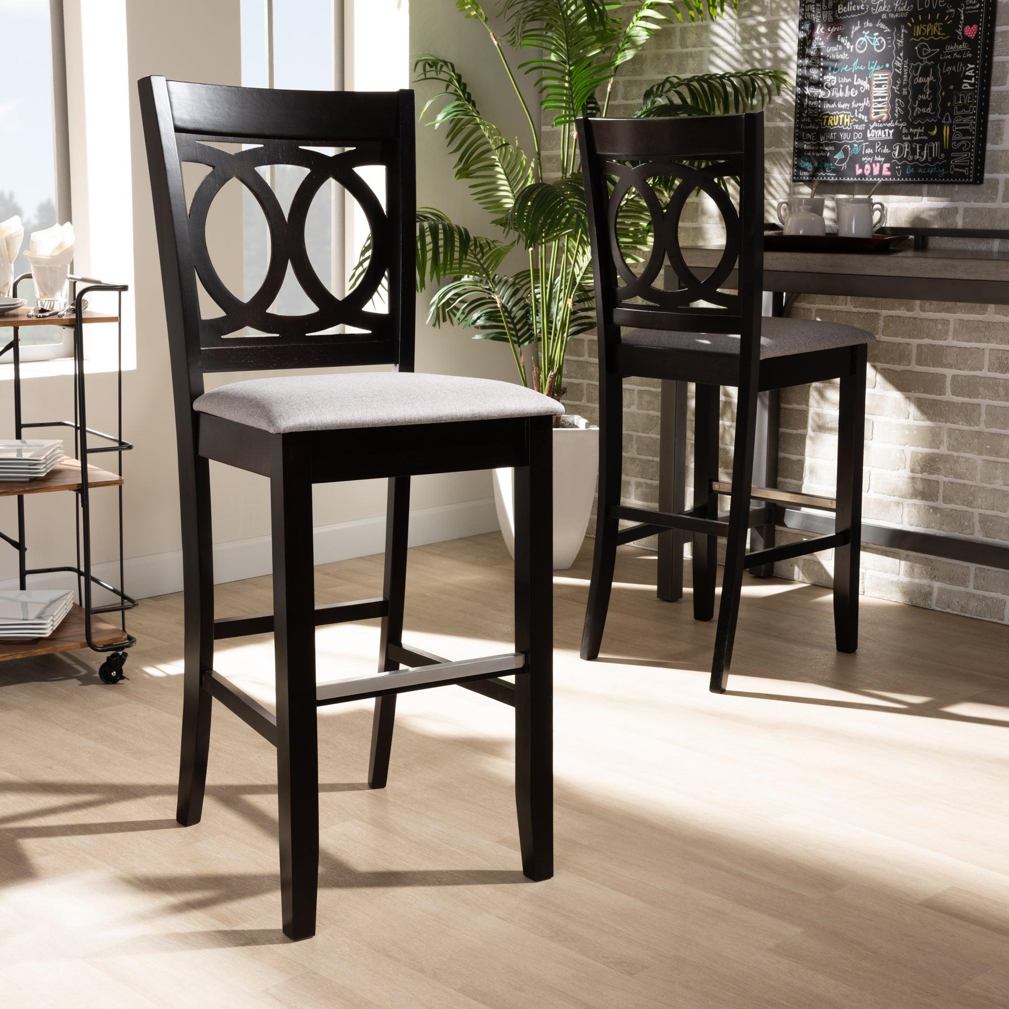 Carson Modern and Contemporary Fabric Upholstered and Espresso Finished Wood 2-Piece Bar Stool Set