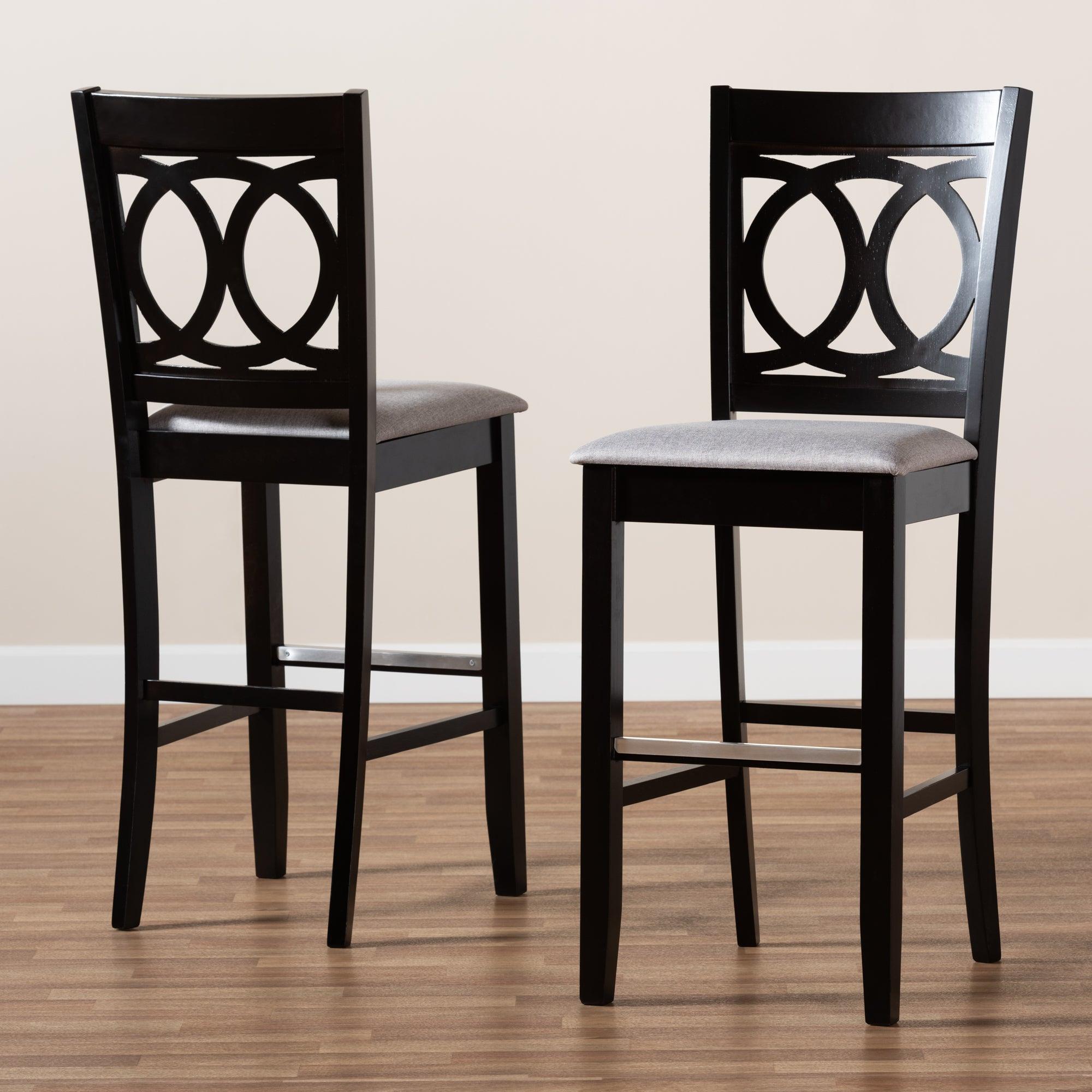 Carson Modern and Contemporary Fabric Upholstered and Espresso Finished Wood 2-Piece Bar Stool Set