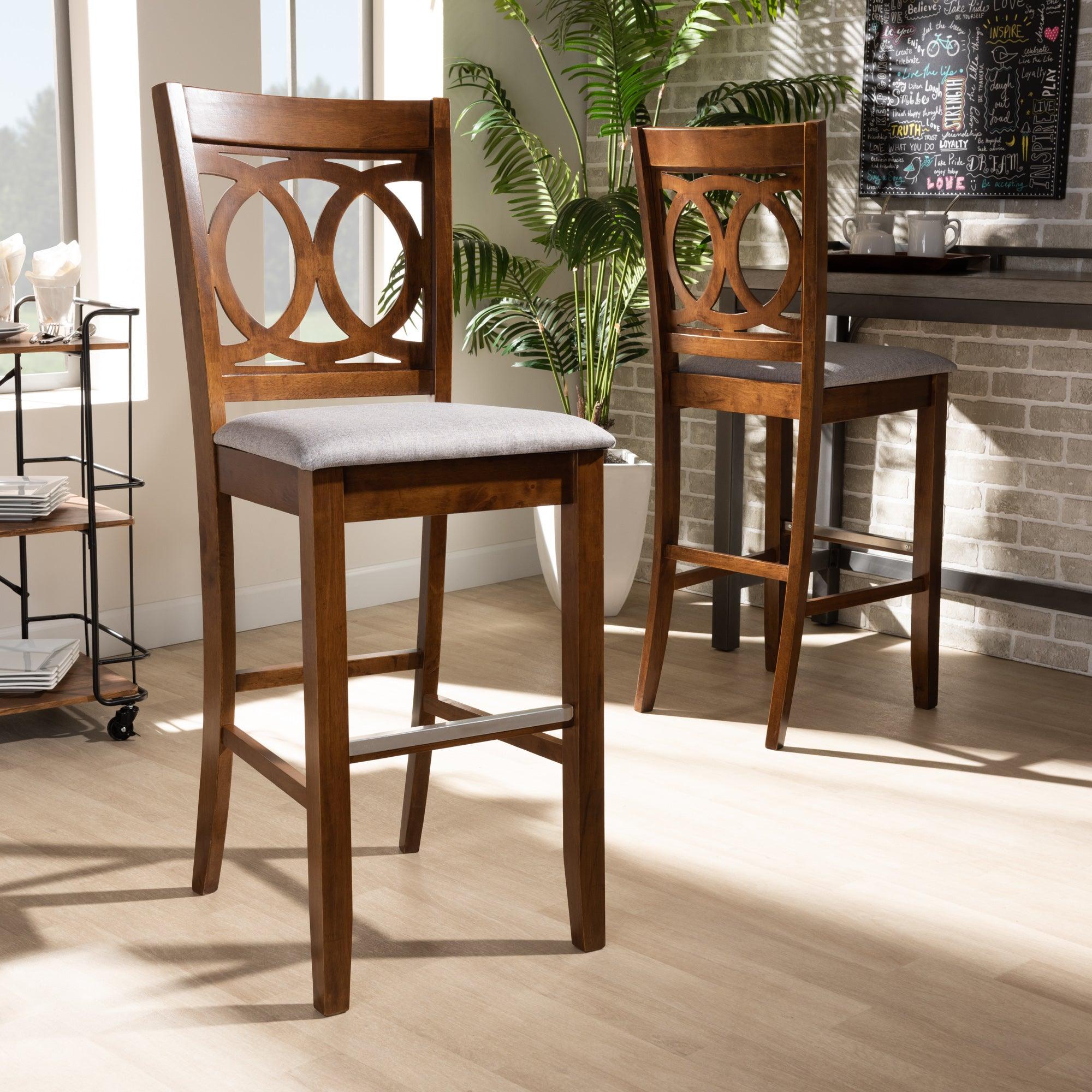 Carson Modern and Contemporary Fabric Upholstered and Finished Wood 2-Piece Bar Stool Set