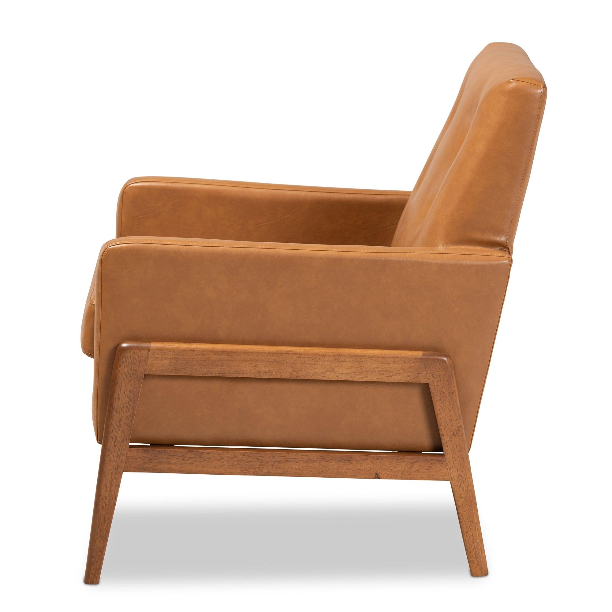 Perris Mid-Century Modern Faux Leather Upholstered and Finished Wood Lounge Chair