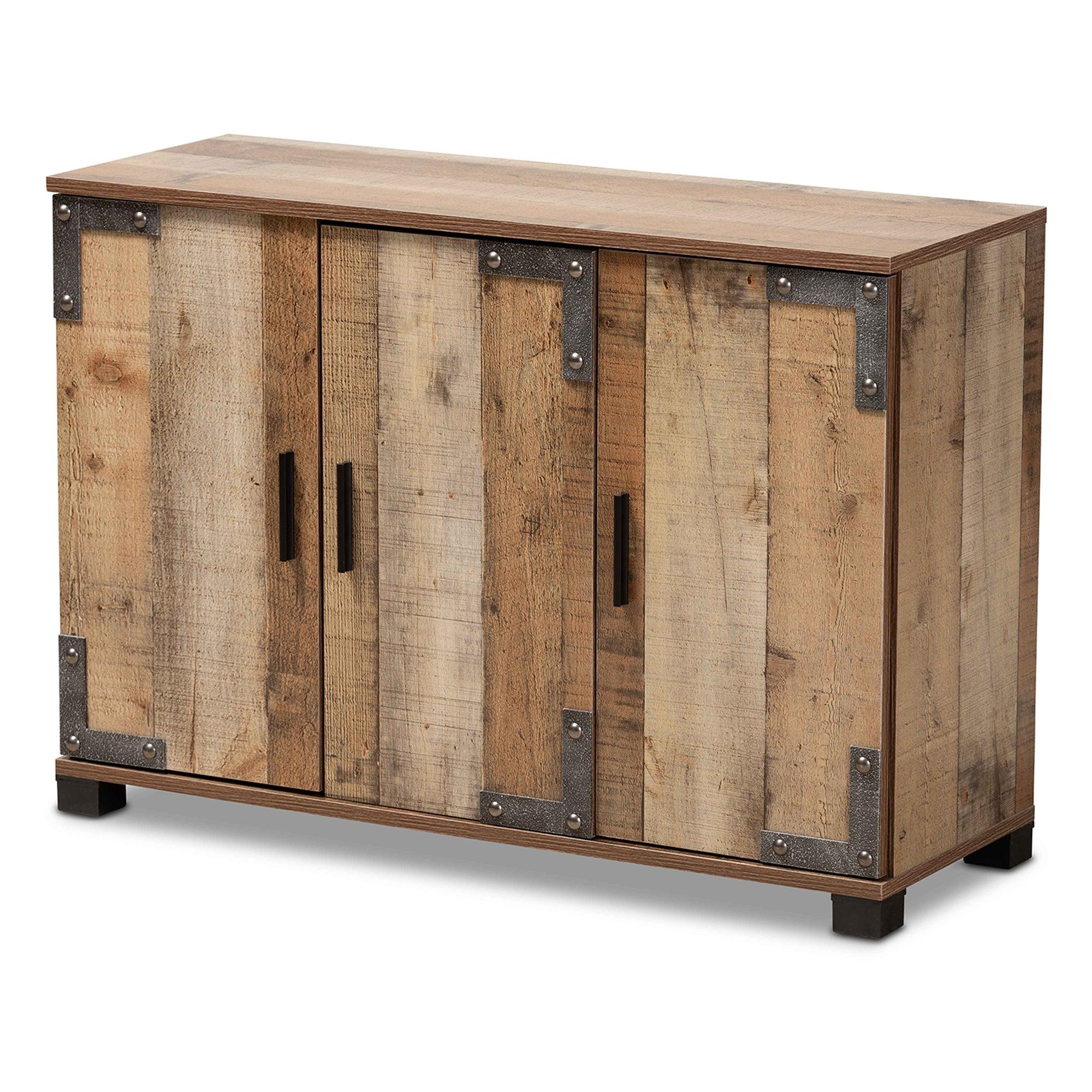 Cyrille Modern and Contemporary Farmhouse Rustic Finished Wood 3-Door Shoe Cabinet