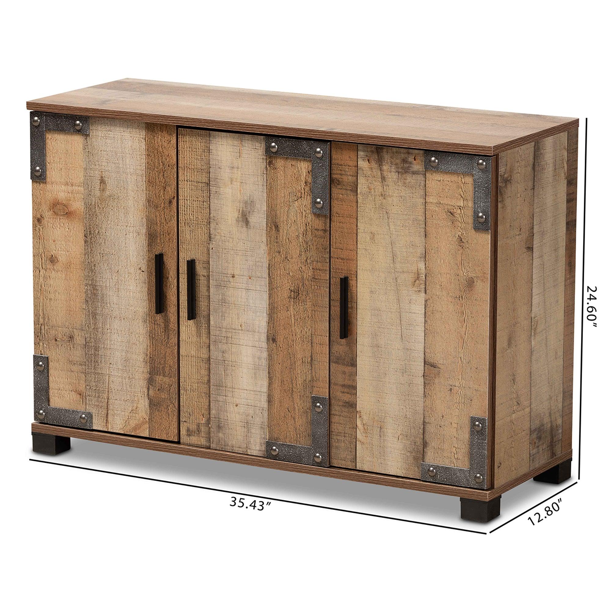 Cyrille Modern and Contemporary Farmhouse Rustic Finished Wood 3-Door Shoe Cabinet