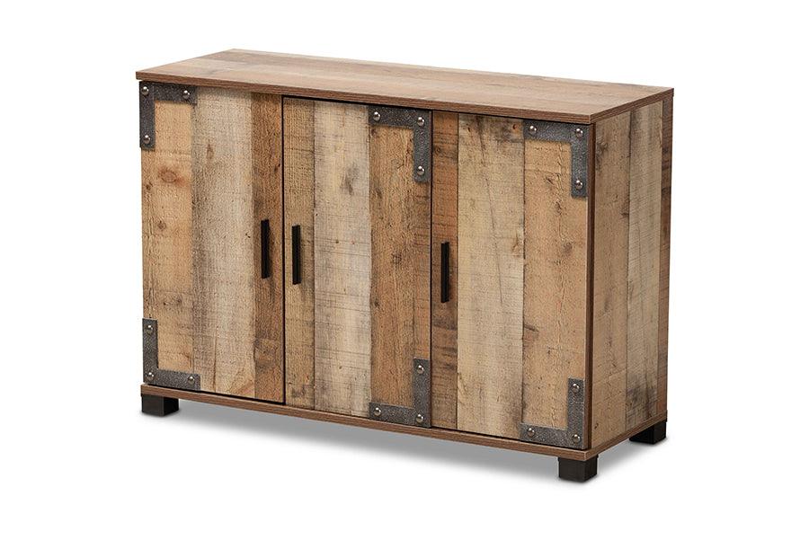 Cyrille Modern and Contemporary Farmhouse Rustic Finished Wood 3-Door Shoe Cabinet