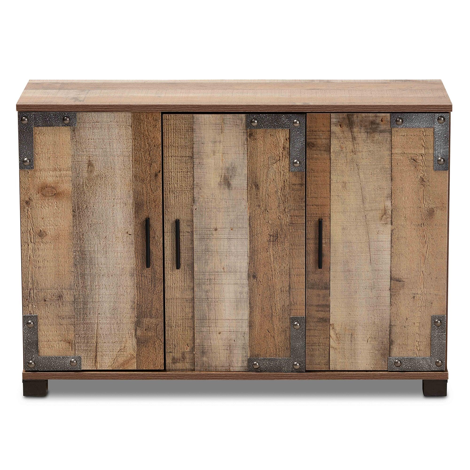 Cyrille Modern and Contemporary Farmhouse Rustic Finished Wood 3-Door Shoe Cabinet