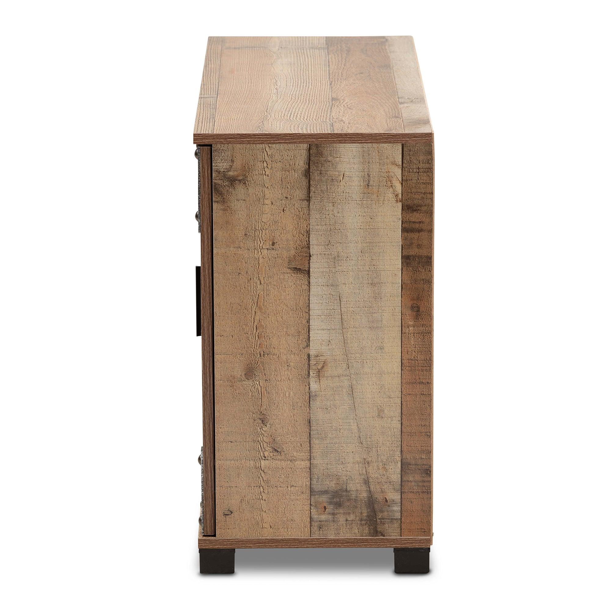 Cyrille Modern and Contemporary Farmhouse Rustic Finished Wood 3-Door Shoe Cabinet