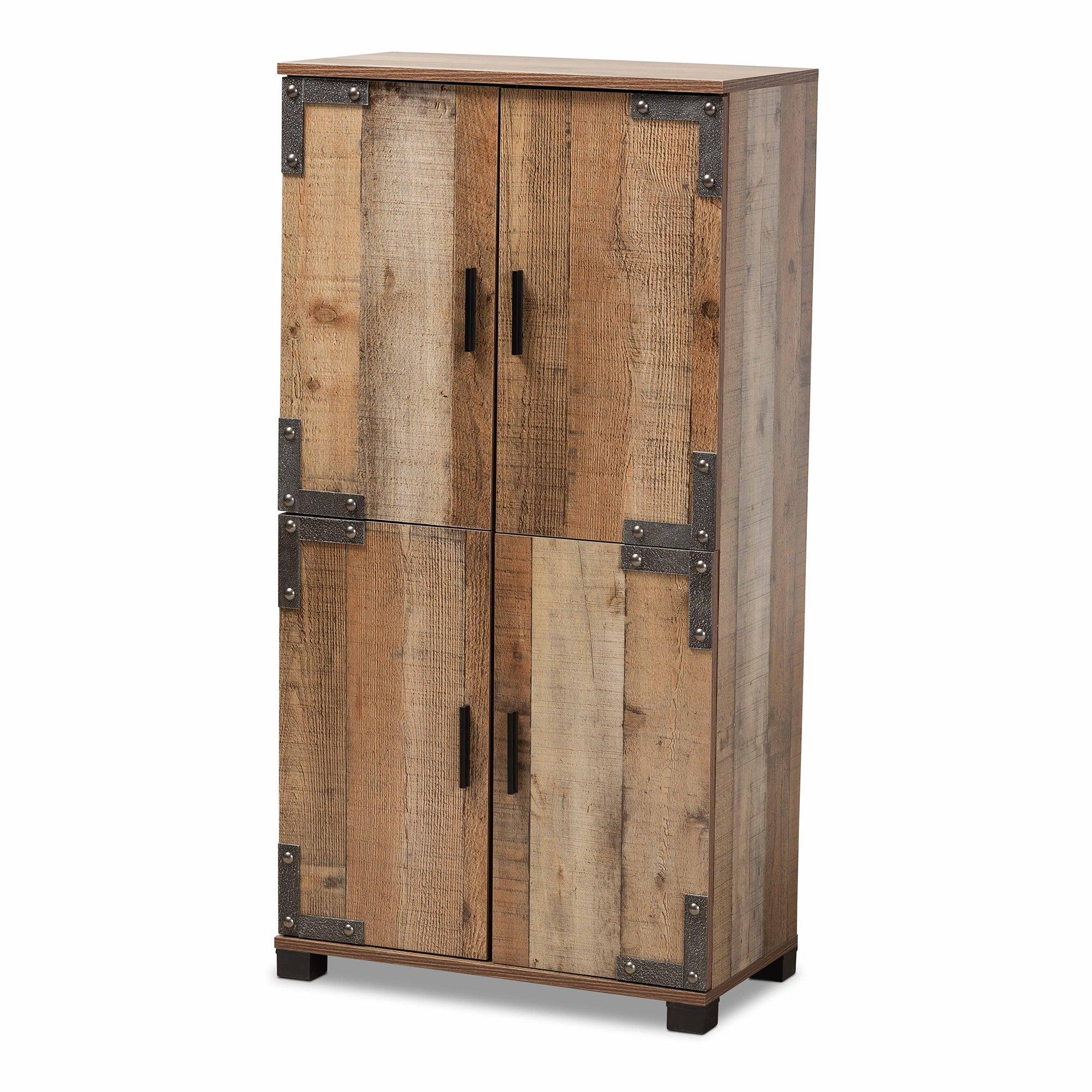 Cyrille Modern and Contemporary Farmhouse Rustic Finished Wood 4-Door Shoe Cabinet