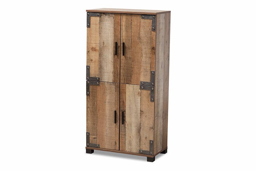 Cyrille Modern and Contemporary Farmhouse Rustic Finished Wood 4-Door Shoe Cabinet