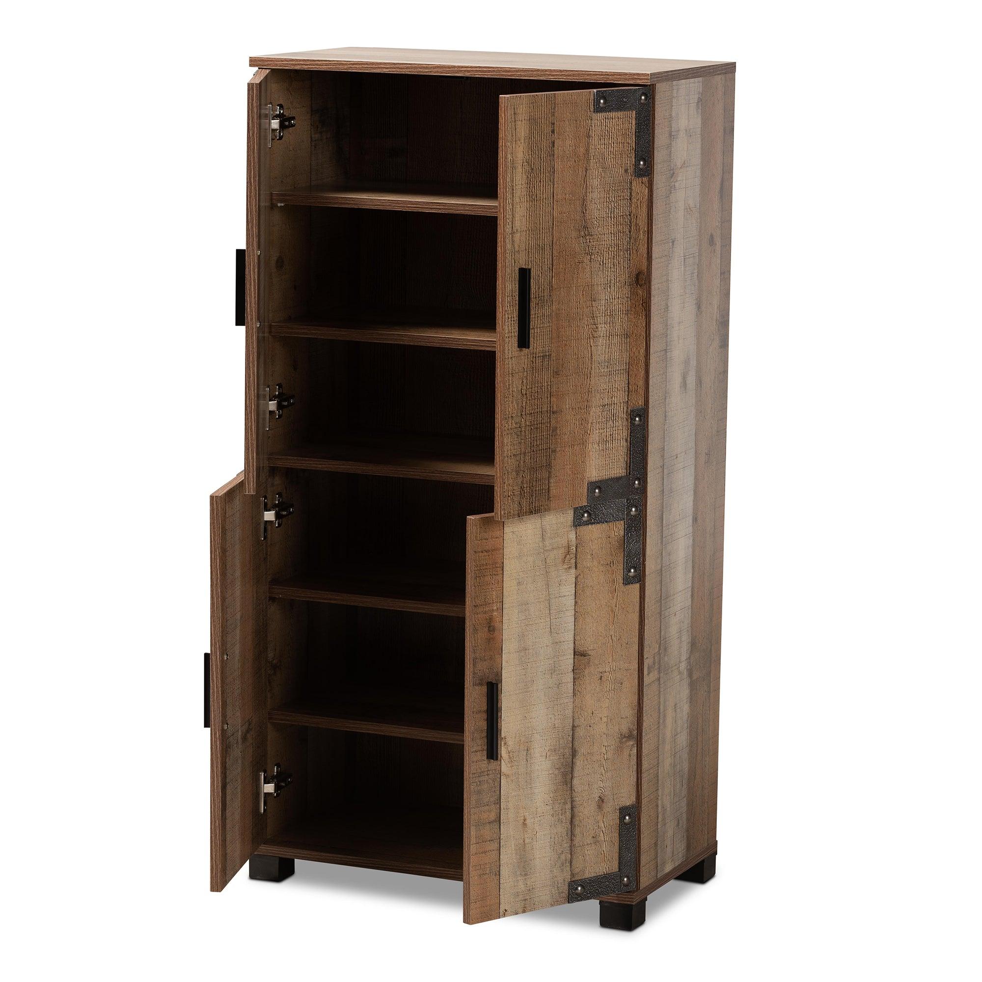 Cyrille Modern and Contemporary Farmhouse Rustic Finished Wood 4-Door Shoe Cabinet