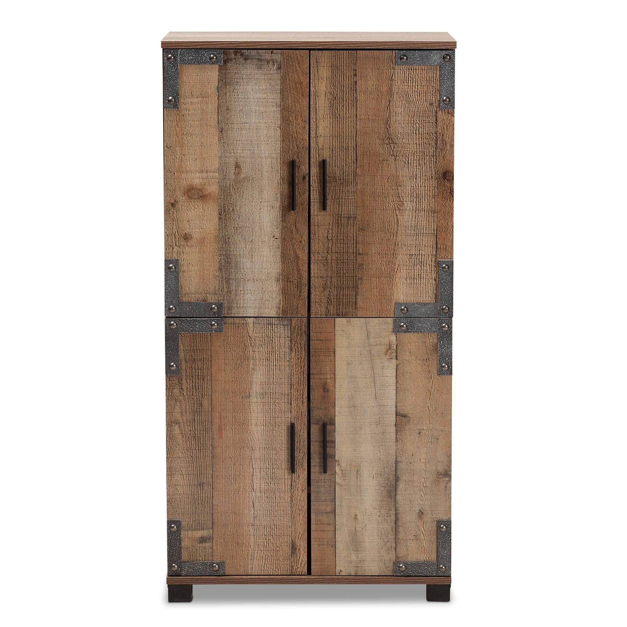 Cyrille Modern and Contemporary Farmhouse Rustic Finished Wood 4-Door Shoe Cabinet