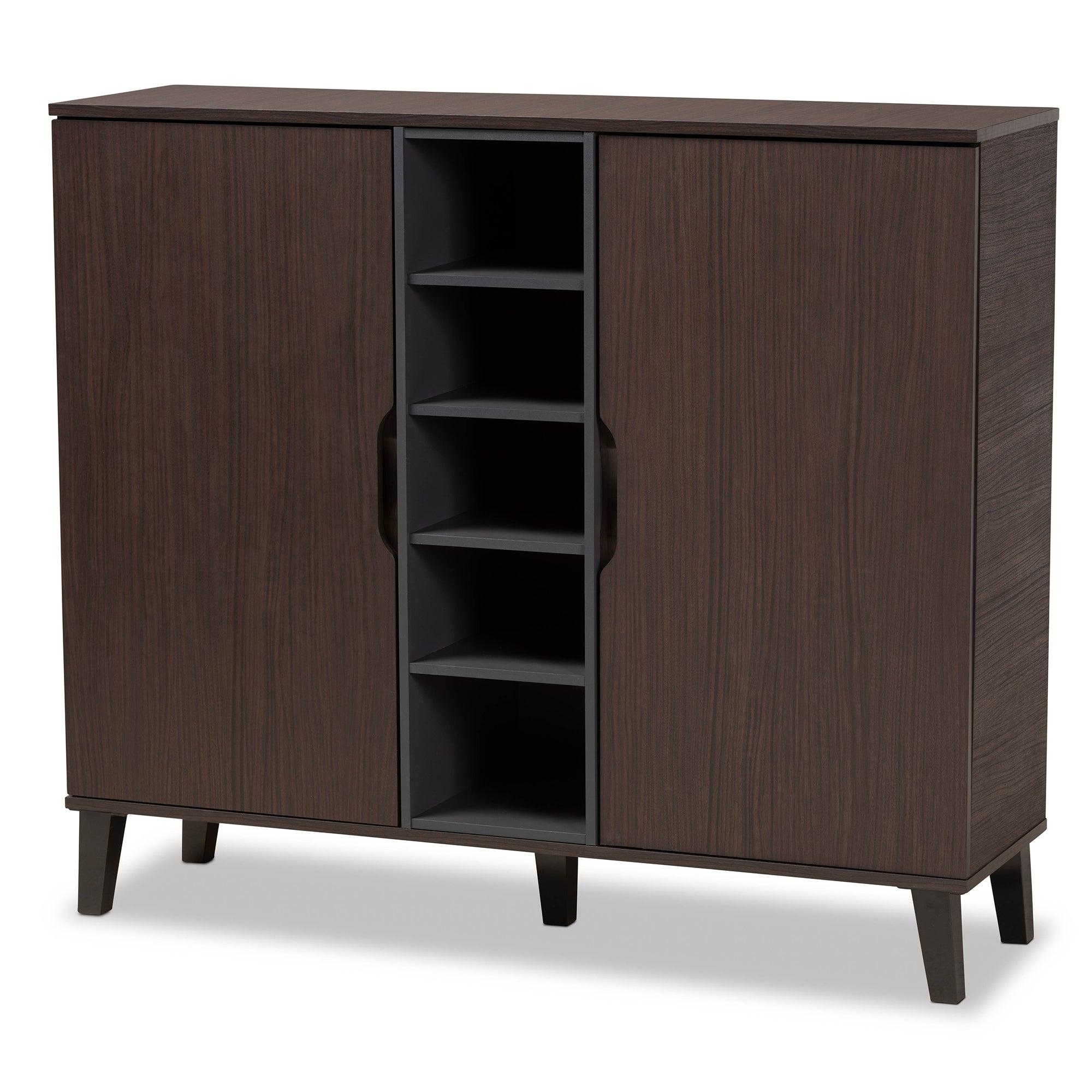 Idina Mid-Century Modern Two-Tone and Finished Wood 2-Door Shoe Cabinet