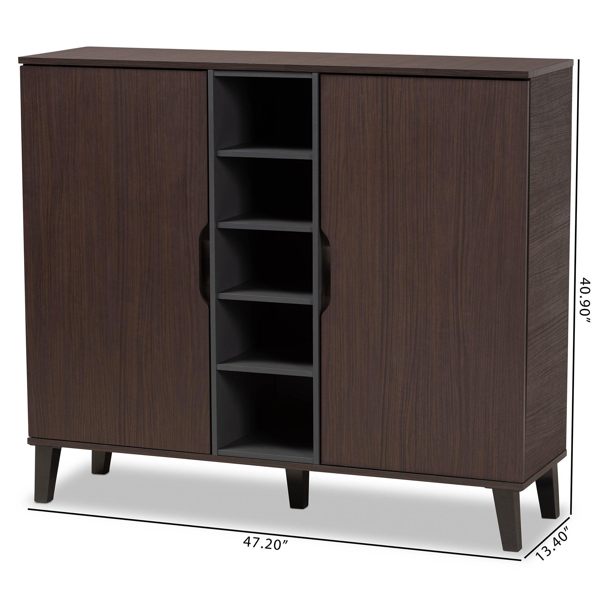 Idina Mid-Century Modern Two-Tone and Finished Wood 2-Door Shoe Cabinet