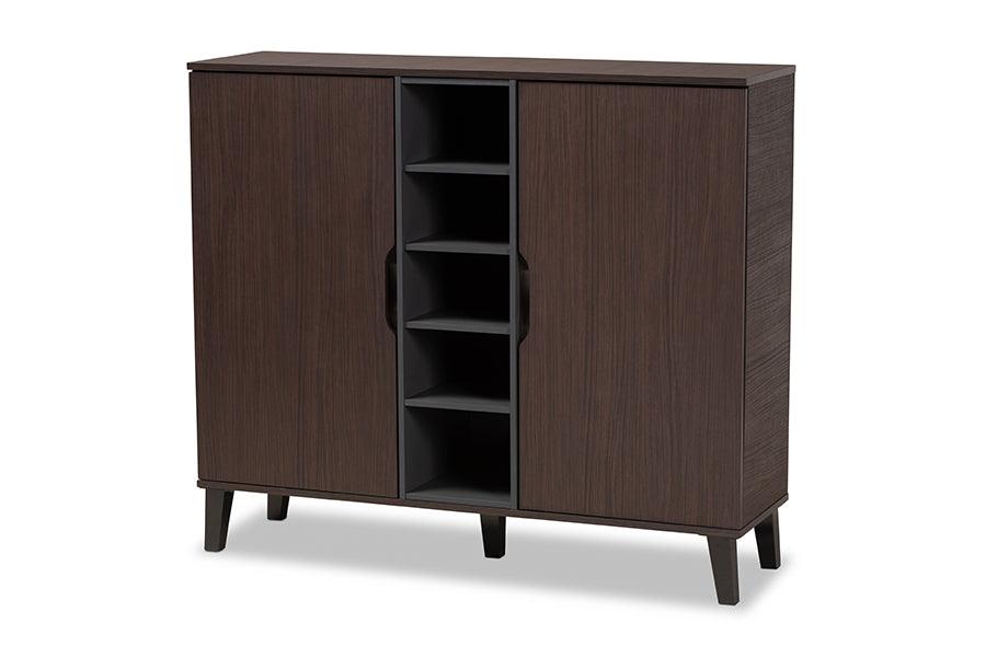 Idina Mid-Century Modern Two-Tone and Finished Wood 2-Door Shoe Cabinet