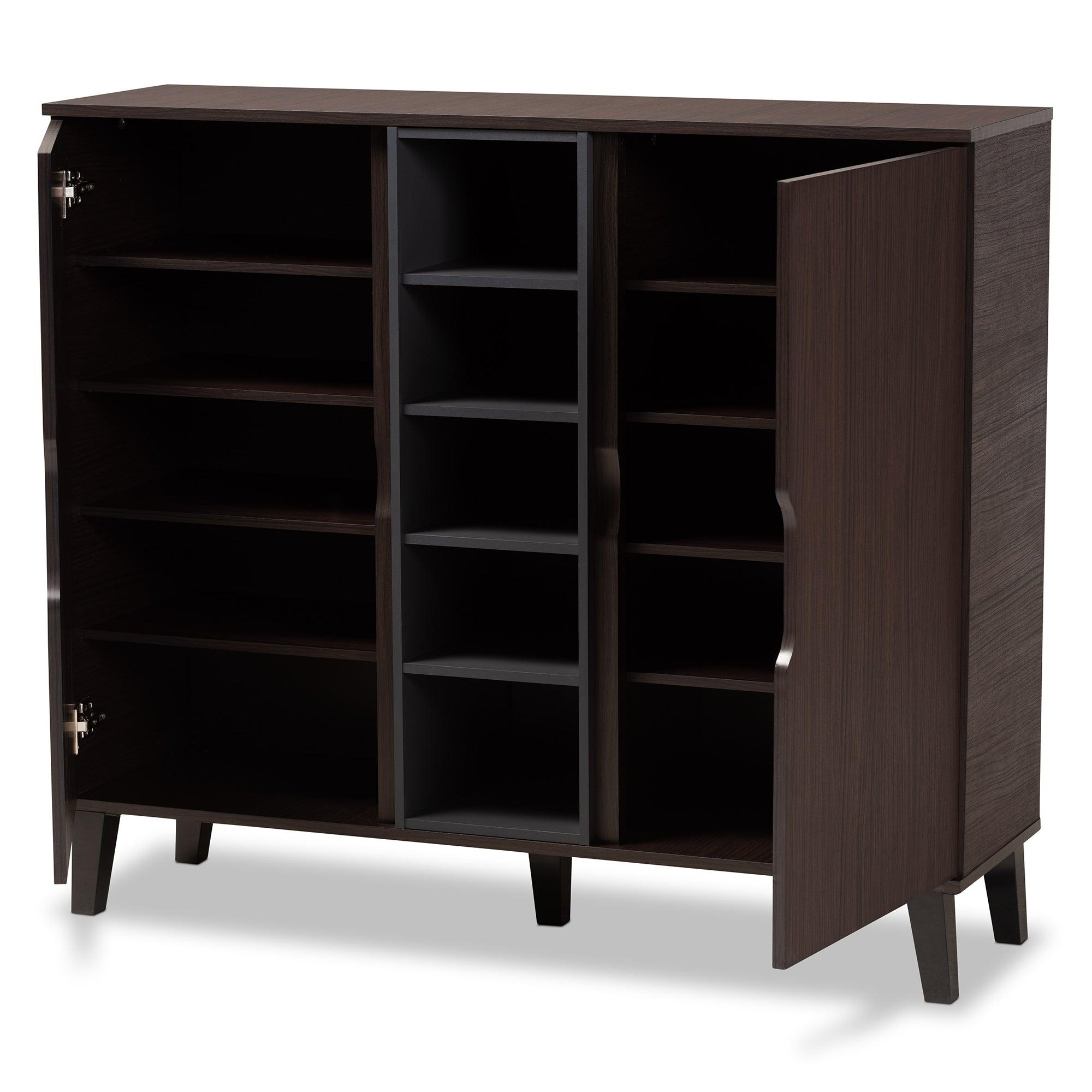 Idina Mid-Century Modern Two-Tone and Finished Wood 2-Door Shoe Cabinet