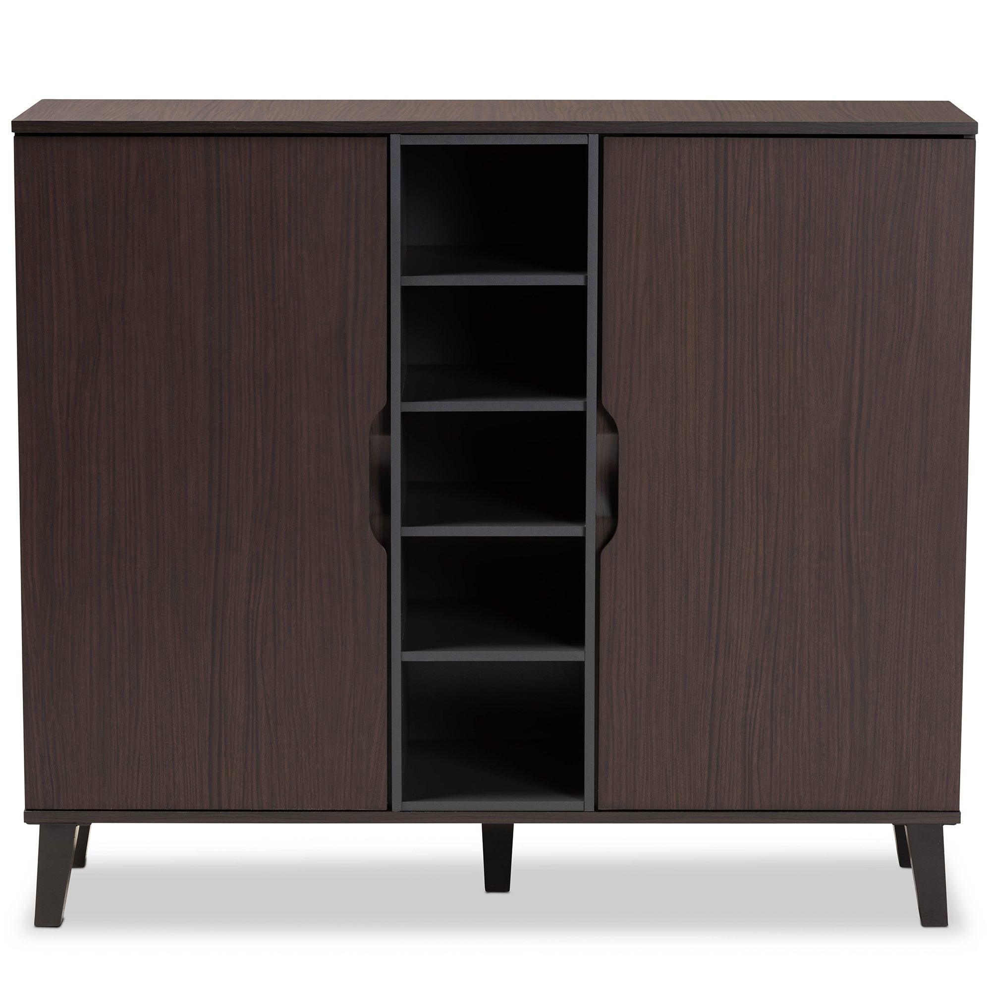 Idina Mid-Century Modern Two-Tone and Finished Wood 2-Door Shoe Cabinet