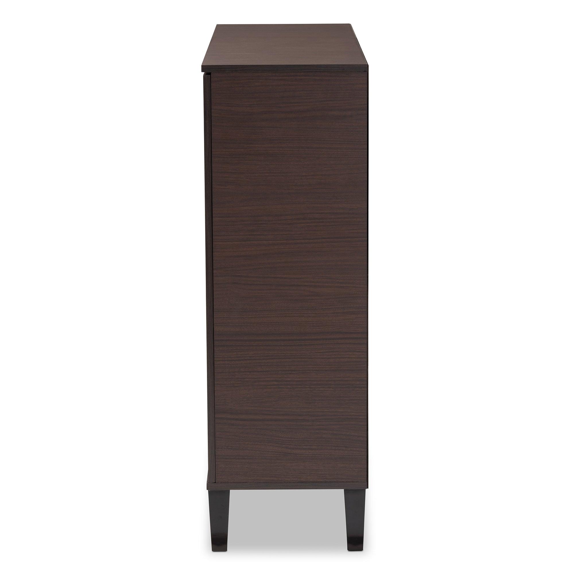 Idina Mid-Century Modern Two-Tone and Finished Wood 2-Door Shoe Cabinet