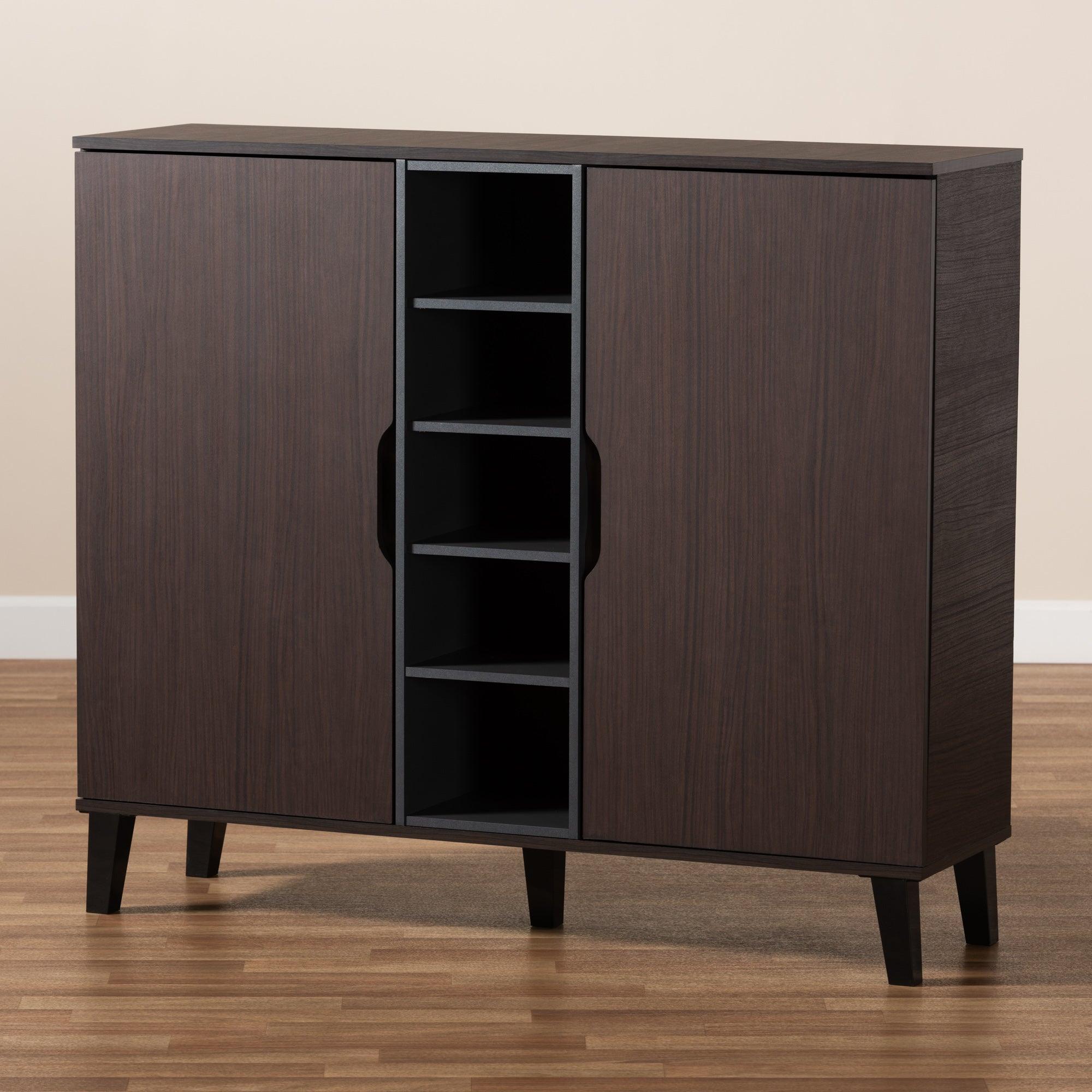 Idina Mid-Century Modern Two-Tone and Finished Wood 2-Door Shoe Cabinet