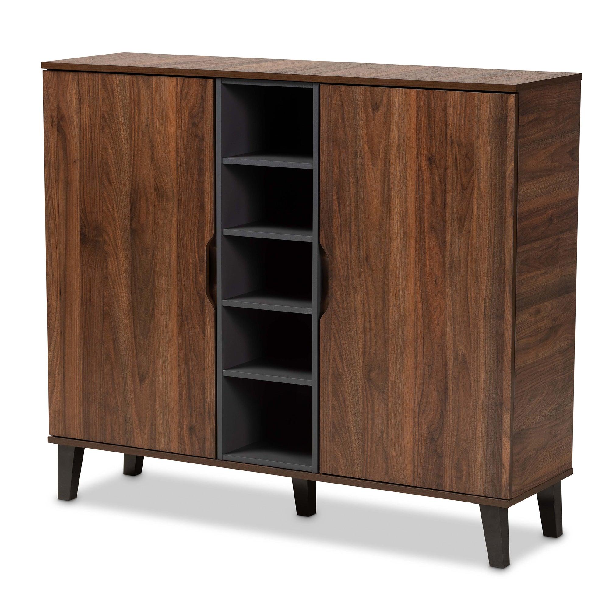 Idina Mid-Century Modern Two-Tone and Finished Wood 2-Door Shoe Cabinet