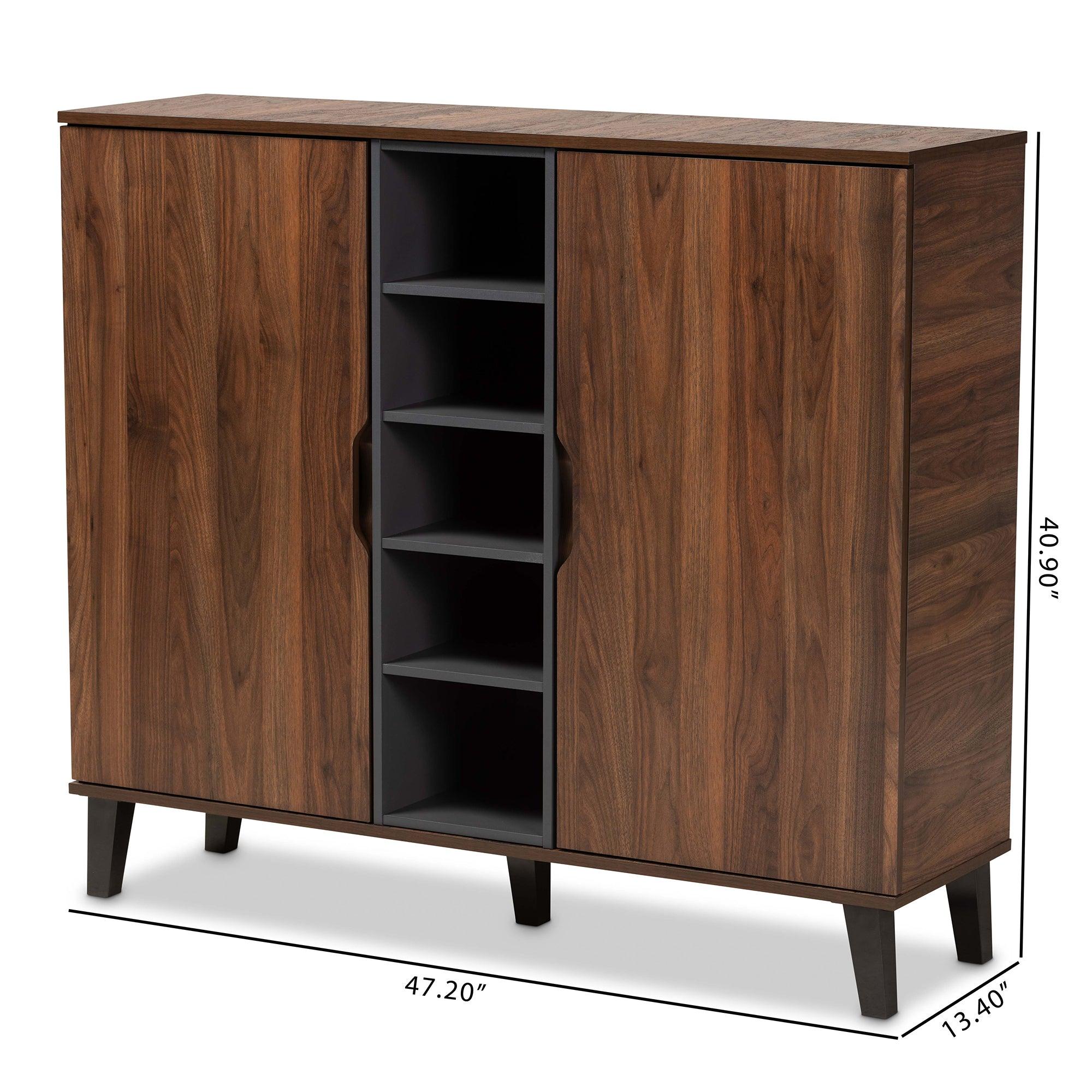 Idina Mid-Century Modern Two-Tone and Finished Wood 2-Door Shoe Cabinet