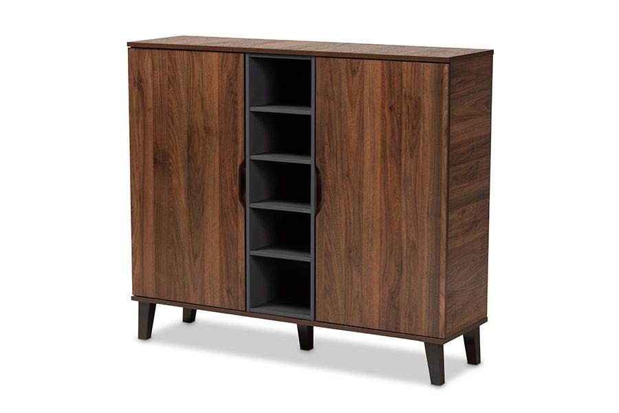 Idina Mid-Century Modern Two-Tone and Finished Wood 2-Door Shoe Cabinet