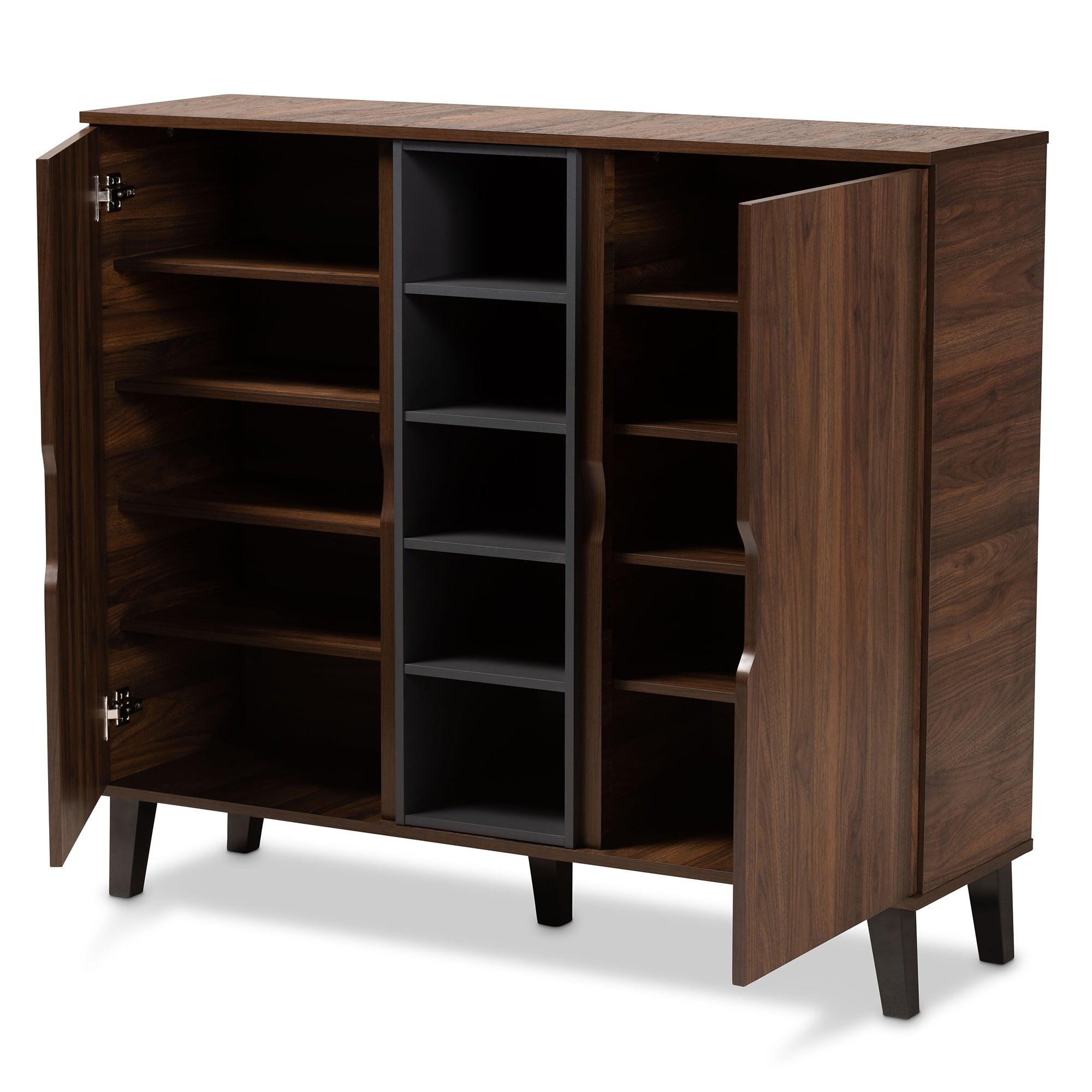 Idina Mid-Century Modern Two-Tone and Finished Wood 2-Door Shoe Cabinet