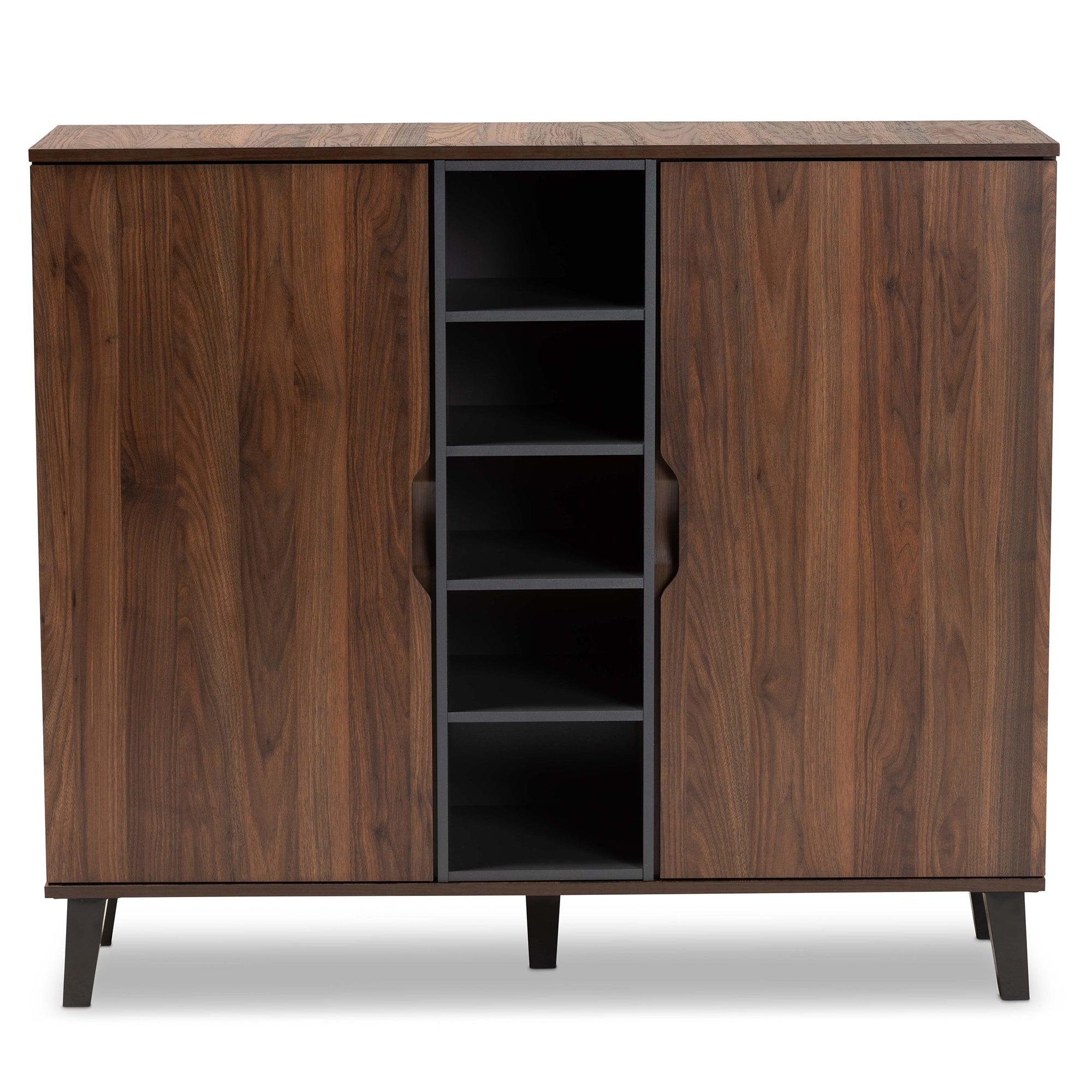 Idina Mid-Century Modern Two-Tone and Finished Wood 2-Door Shoe Cabinet