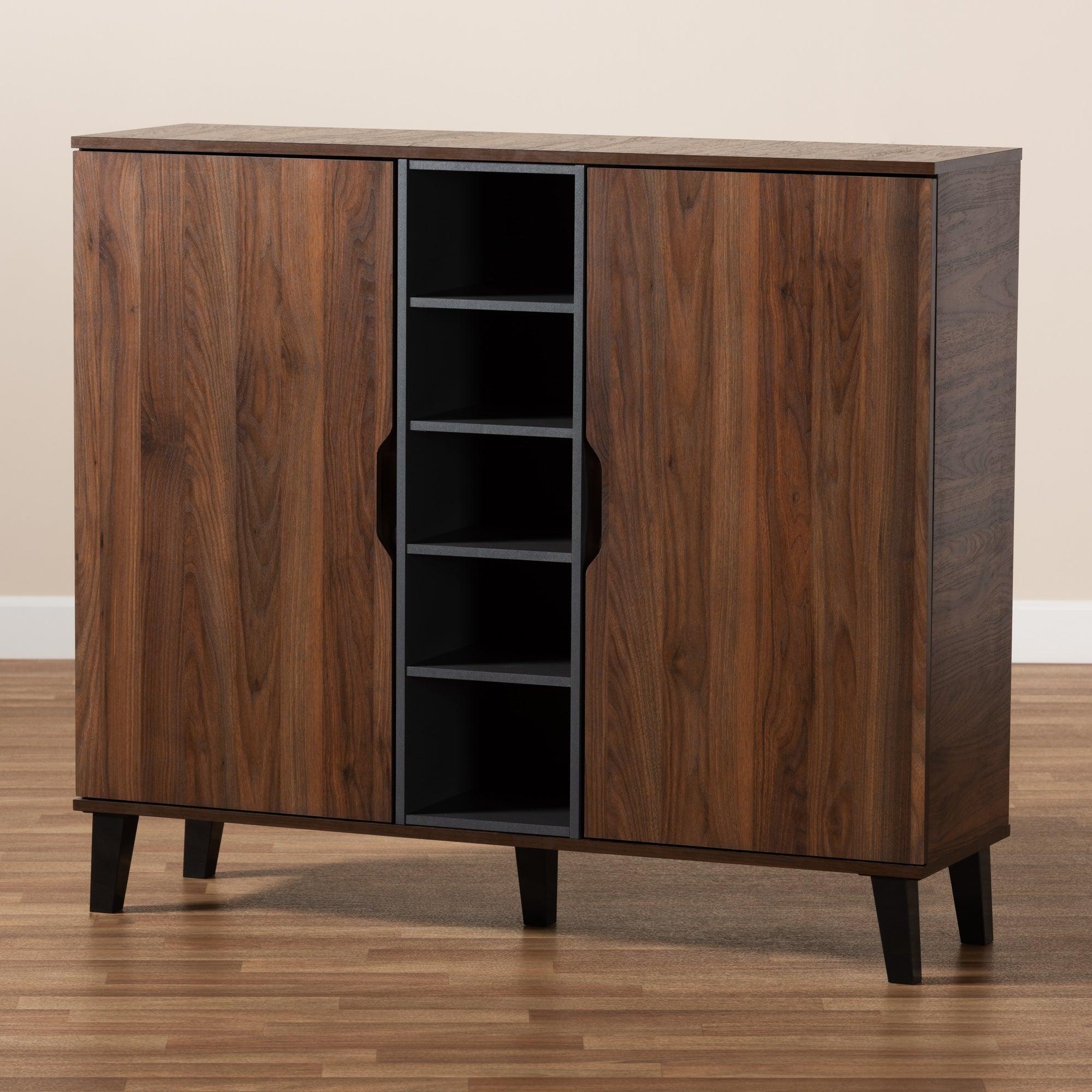 Idina Mid-Century Modern Two-Tone and Finished Wood 2-Door Shoe Cabinet