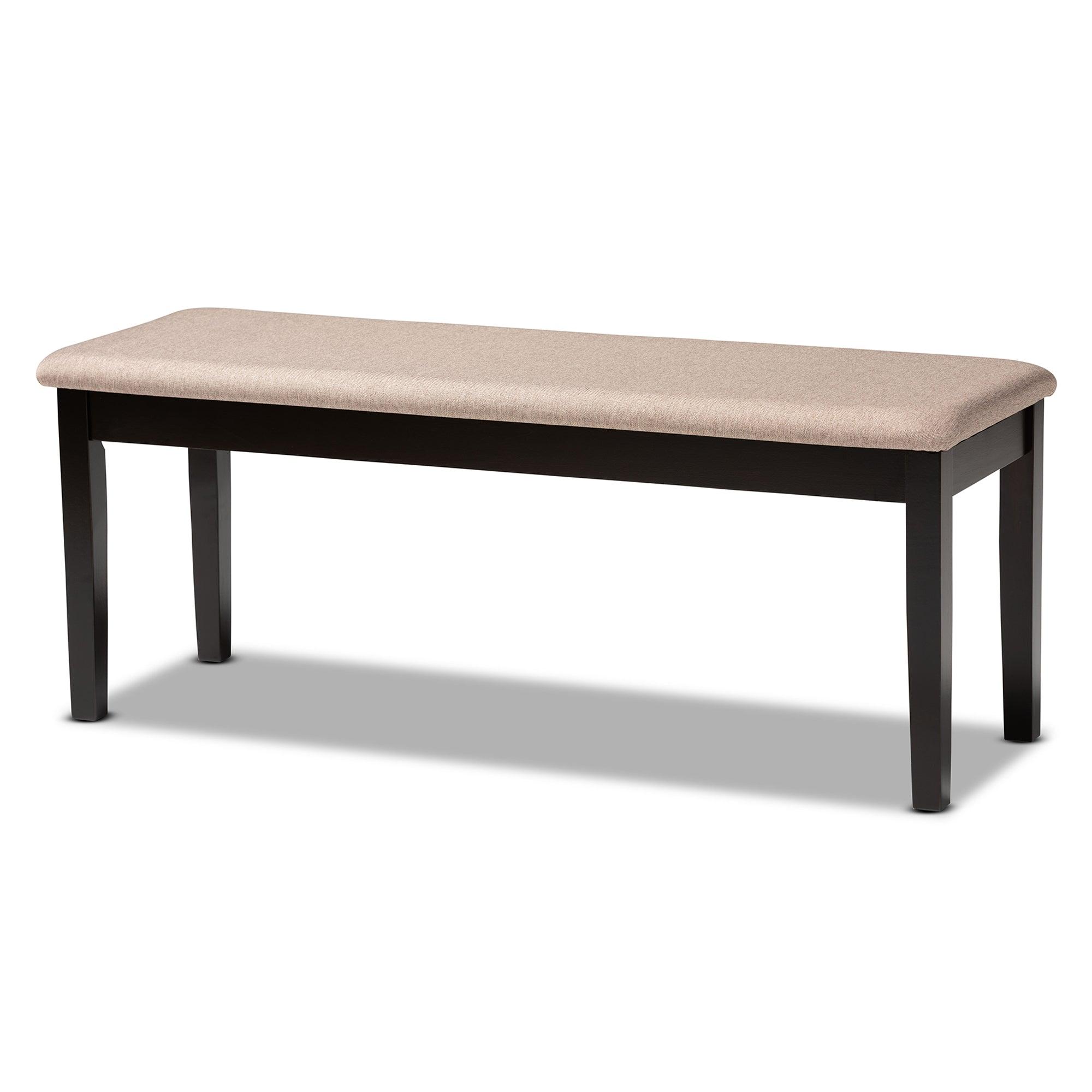 Teresa Modern and Contemporary Transitional Sand Fabric Upholstered and Finished Wood Dining Bench