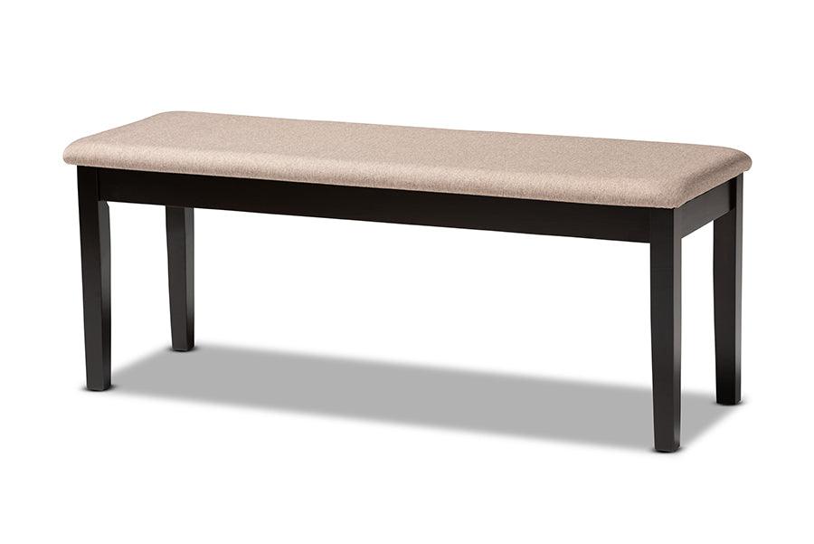 Teresa Modern and Contemporary Transitional Sand Fabric Upholstered and Finished Wood Dining Bench