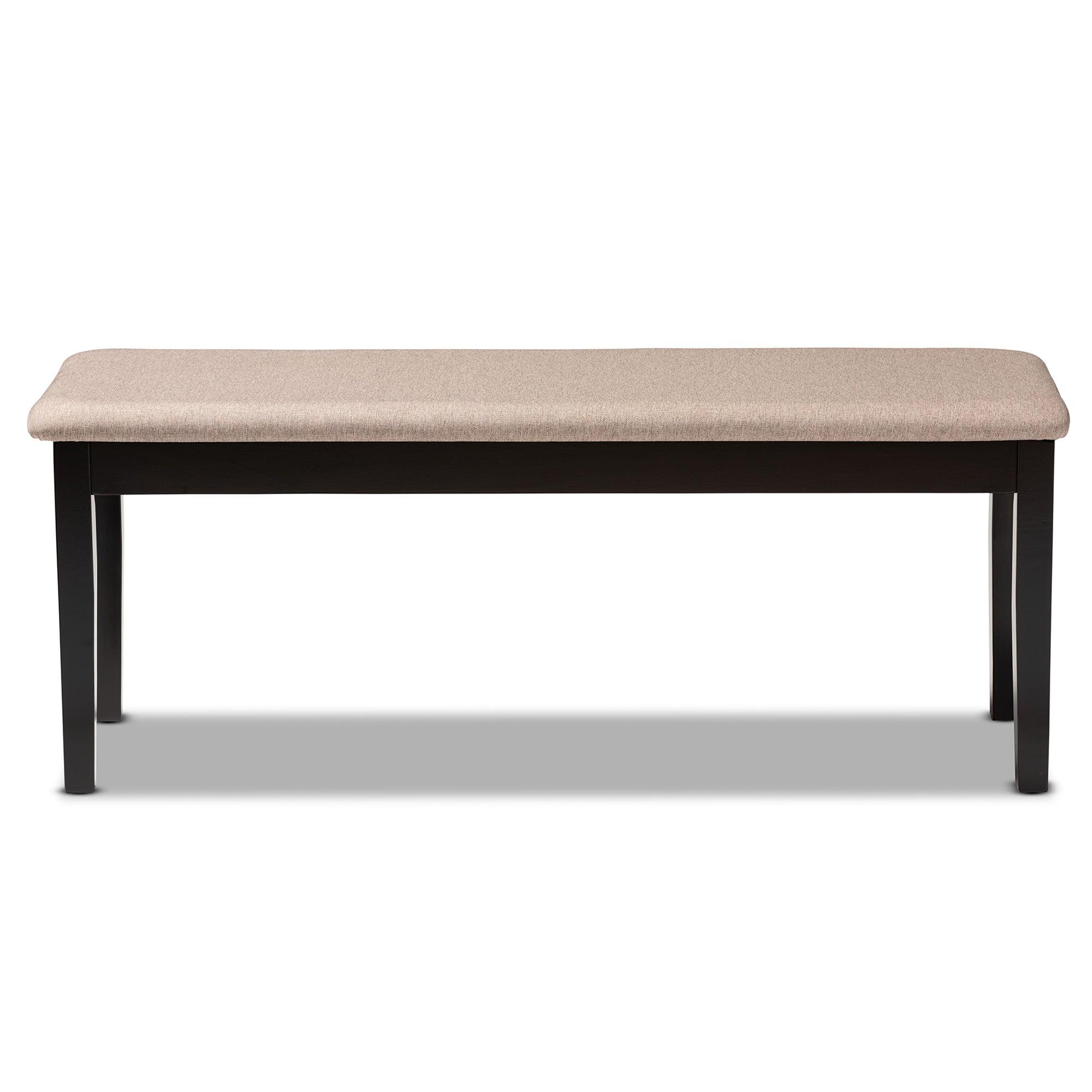 Teresa Modern and Contemporary Transitional Sand Fabric Upholstered and Finished Wood Dining Bench