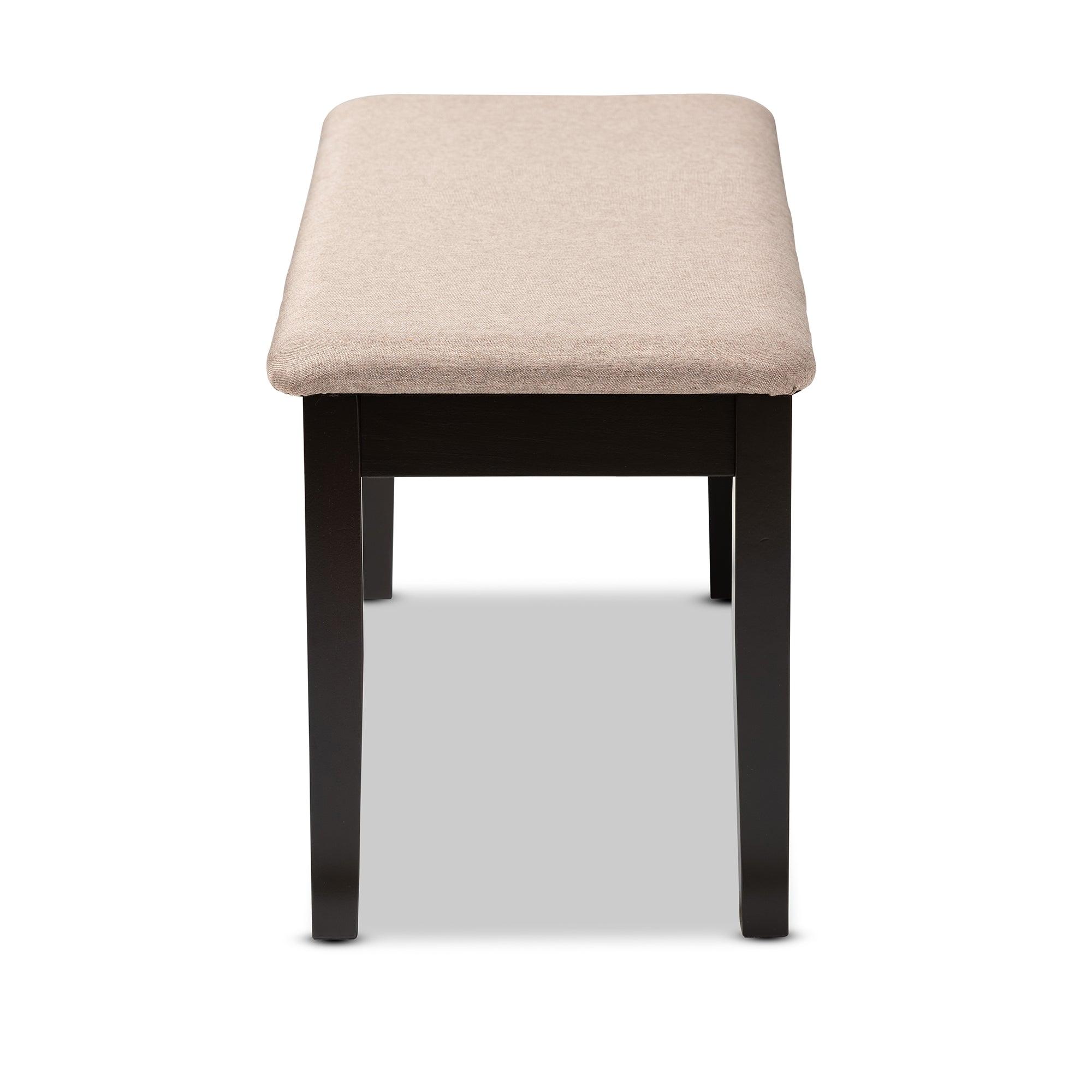 Teresa Modern and Contemporary Transitional Sand Fabric Upholstered and Finished Wood Dining Bench