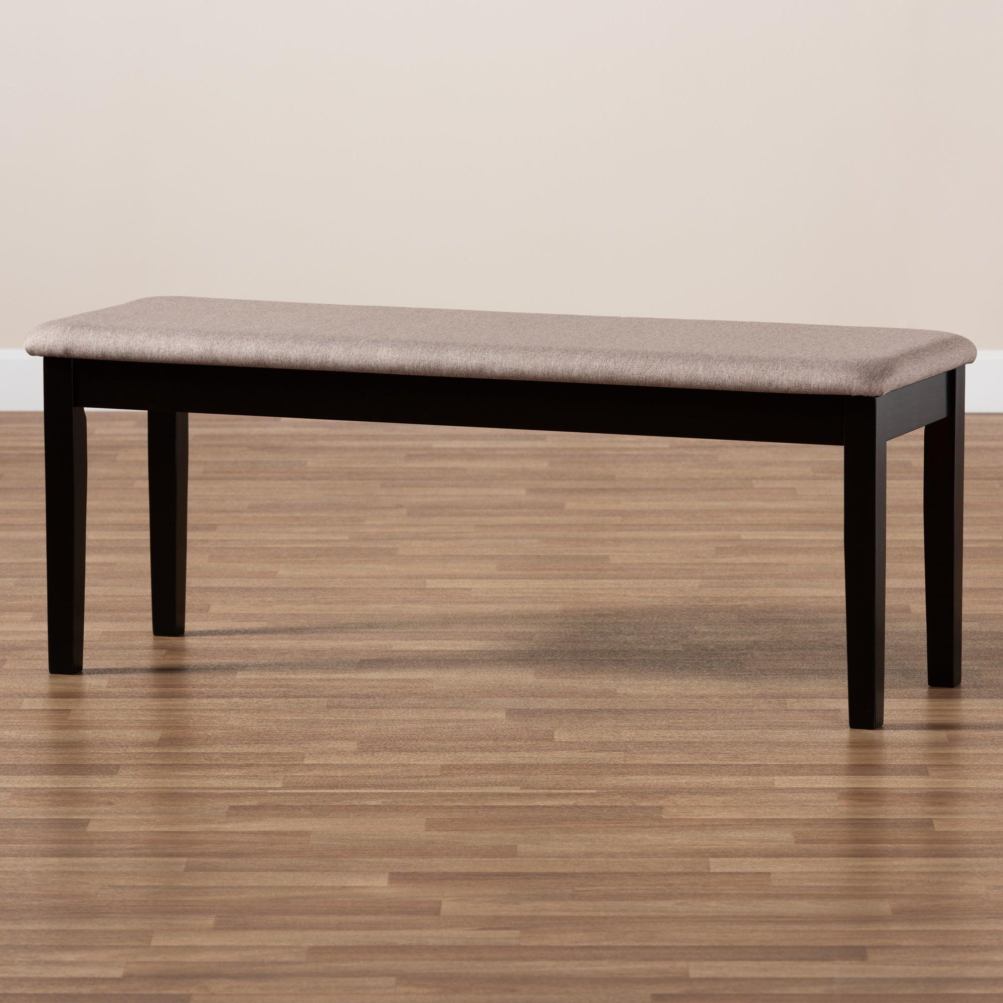 Teresa Modern and Contemporary Transitional Sand Fabric Upholstered and Finished Wood Dining Bench