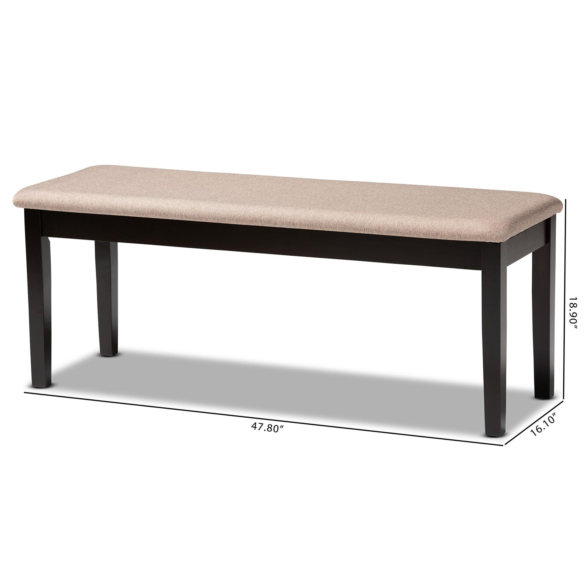 Teresa Modern and Contemporary Transitional Sand Fabric Upholstered and Finished Wood Dining Bench