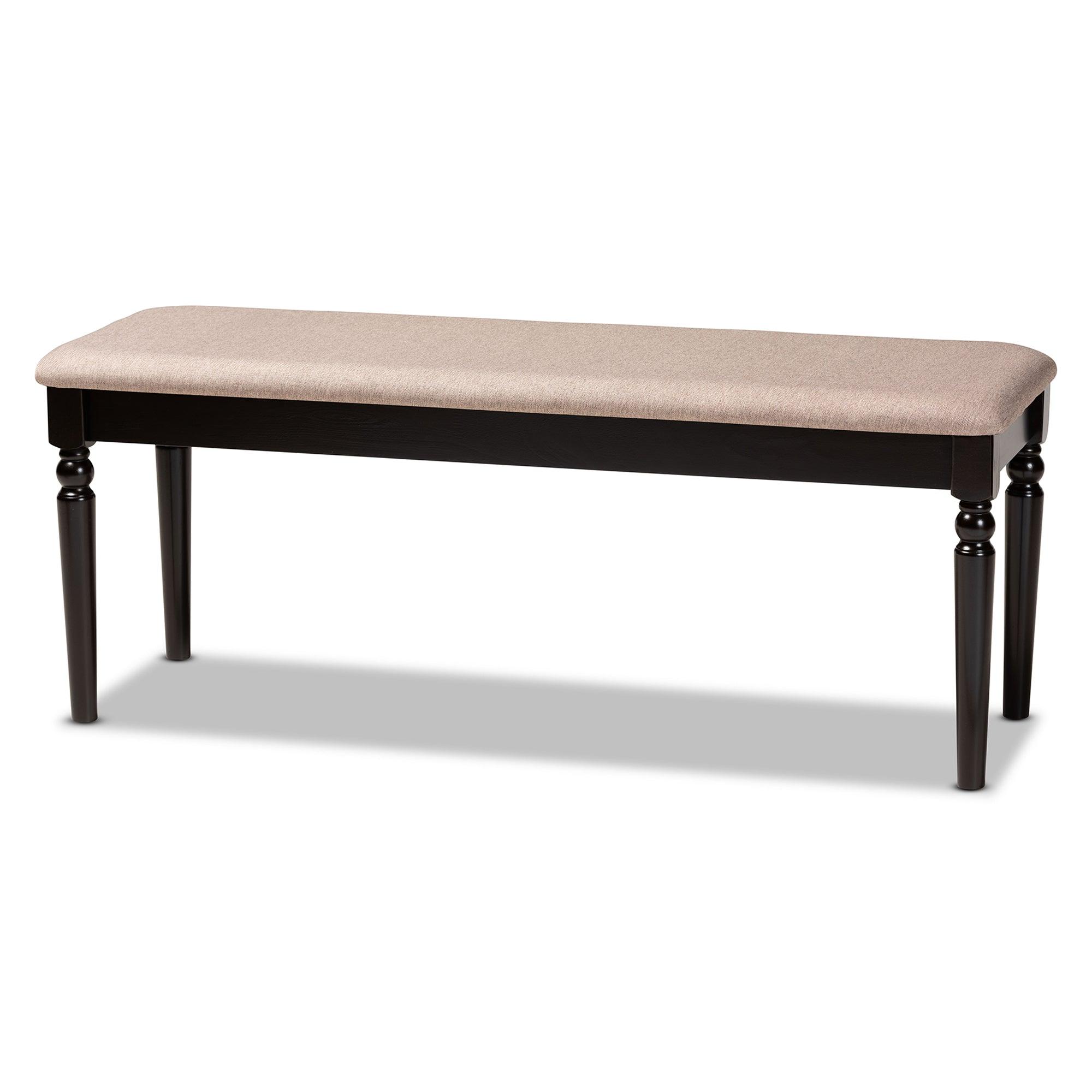 Giovanni Modern and Contemporary Sand Fabric Upholstered and Finished Wood Dining Bench