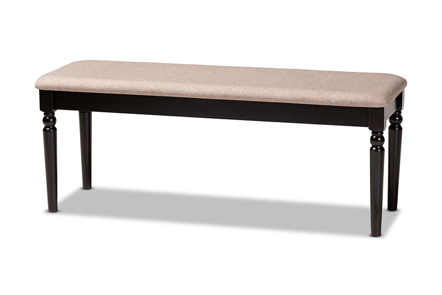 Giovanni Modern and Contemporary Sand Fabric Upholstered and Finished Wood Dining Bench