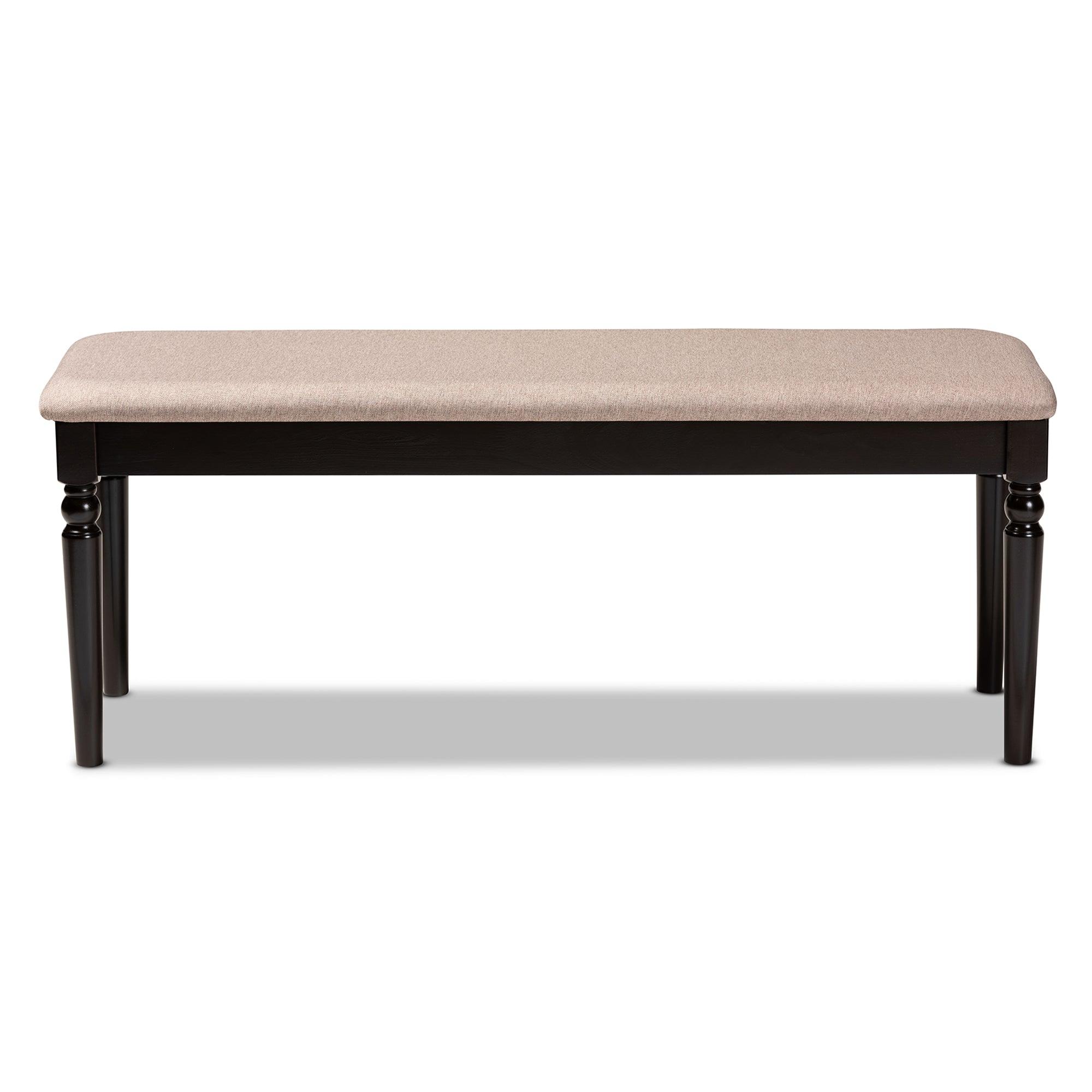 Giovanni Modern and Contemporary Sand Fabric Upholstered and Finished Wood Dining Bench