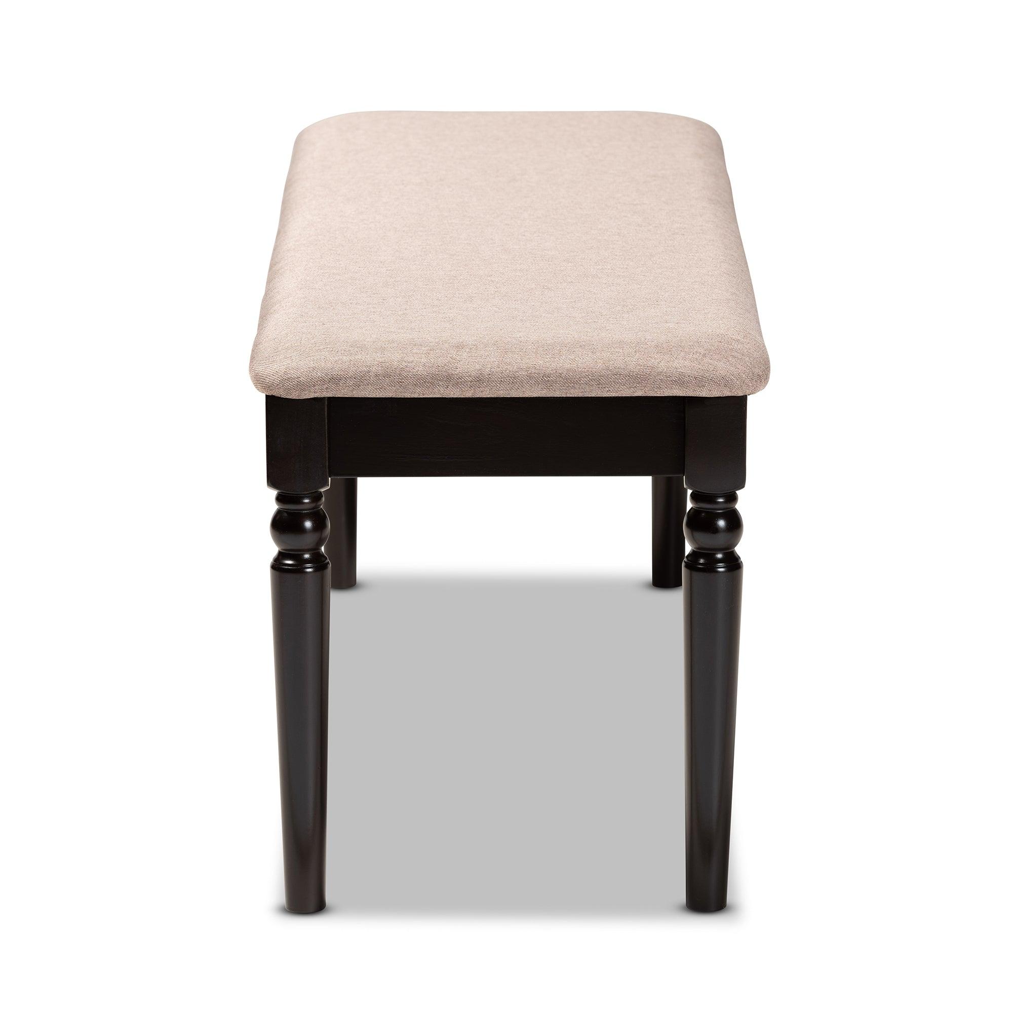 Giovanni Modern and Contemporary Sand Fabric Upholstered and Finished Wood Dining Bench