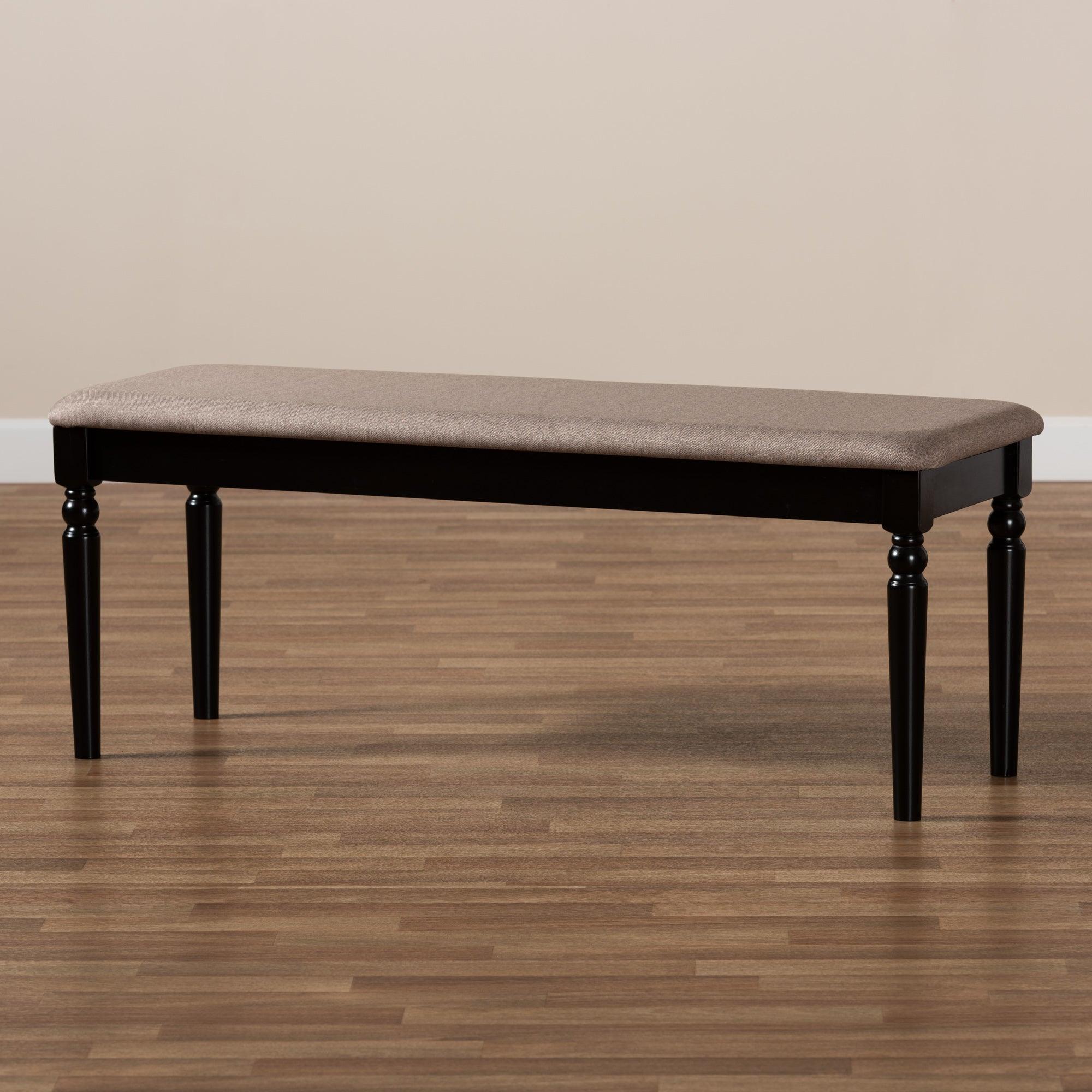 Giovanni Modern and Contemporary Sand Fabric Upholstered and Finished Wood Dining Bench