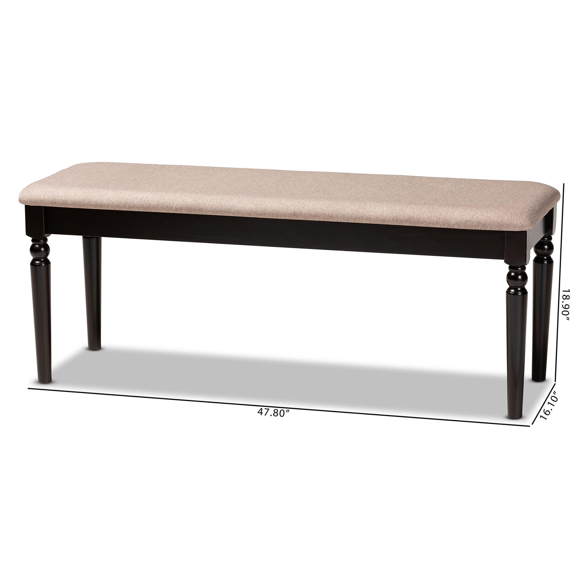 Giovanni Modern and Contemporary Sand Fabric Upholstered and Finished Wood Dining Bench