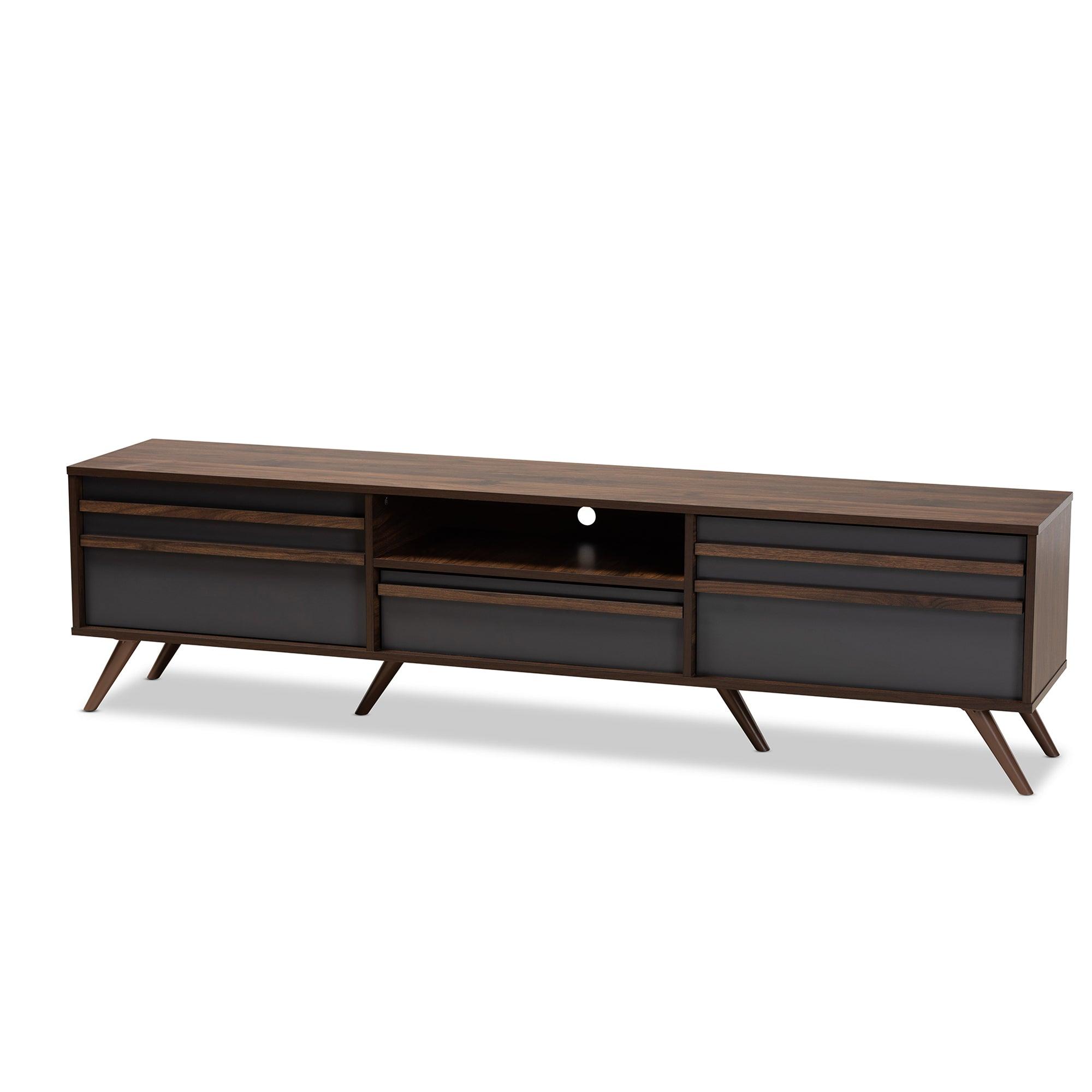 Naoki Modern and Contemporary Two-Tone and Finished Wood TV Stand with Drop-Down Compartments