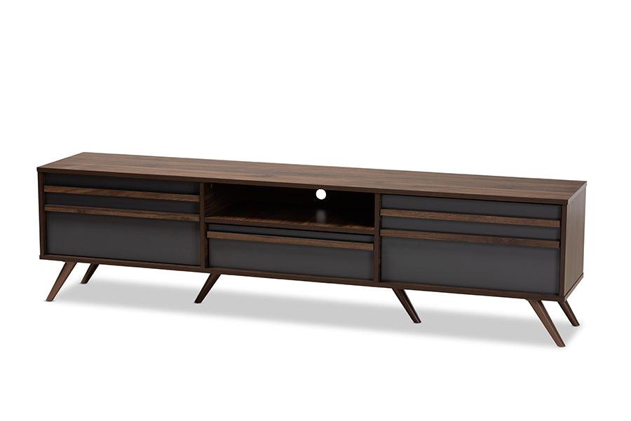 Naoki Modern and Contemporary Two-Tone and Finished Wood TV Stand with Drop-Down Compartments