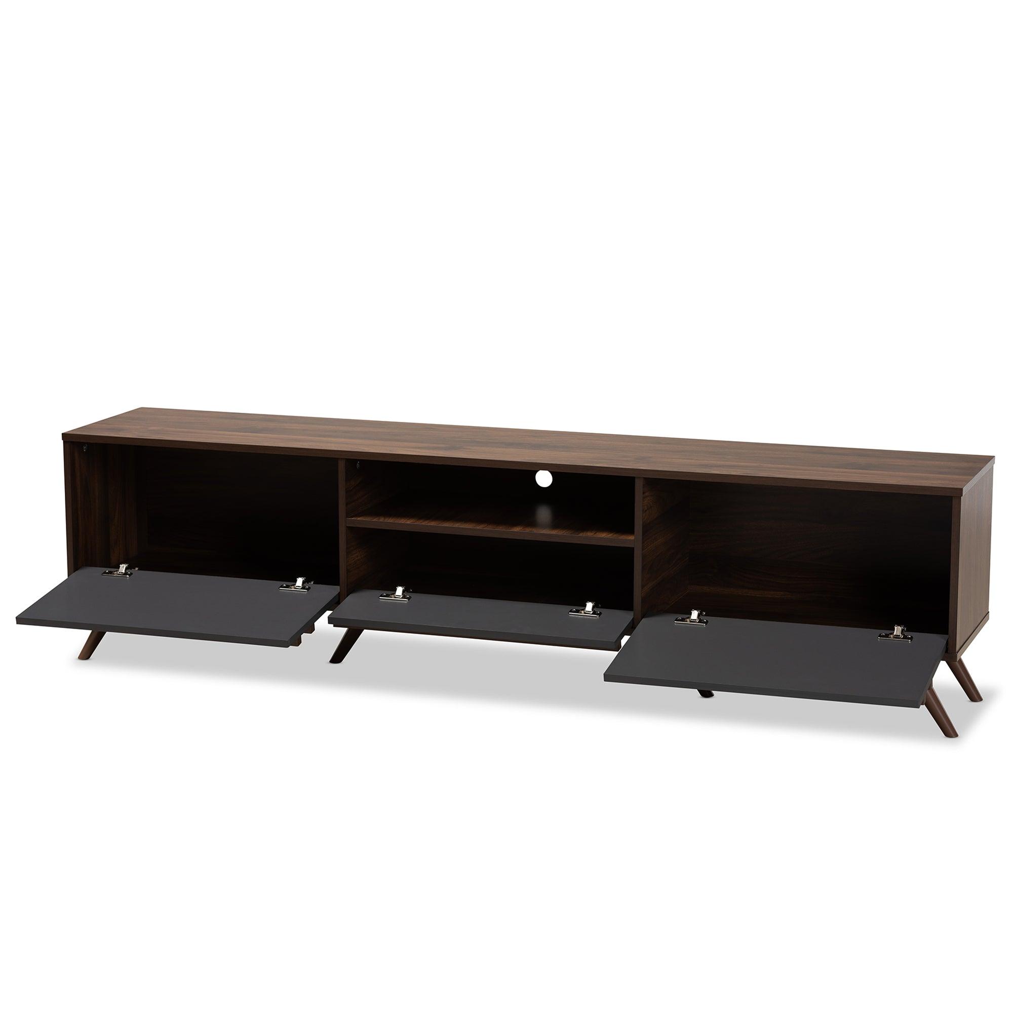 Naoki Modern and Contemporary Two-Tone and Finished Wood TV Stand with Drop-Down Compartments