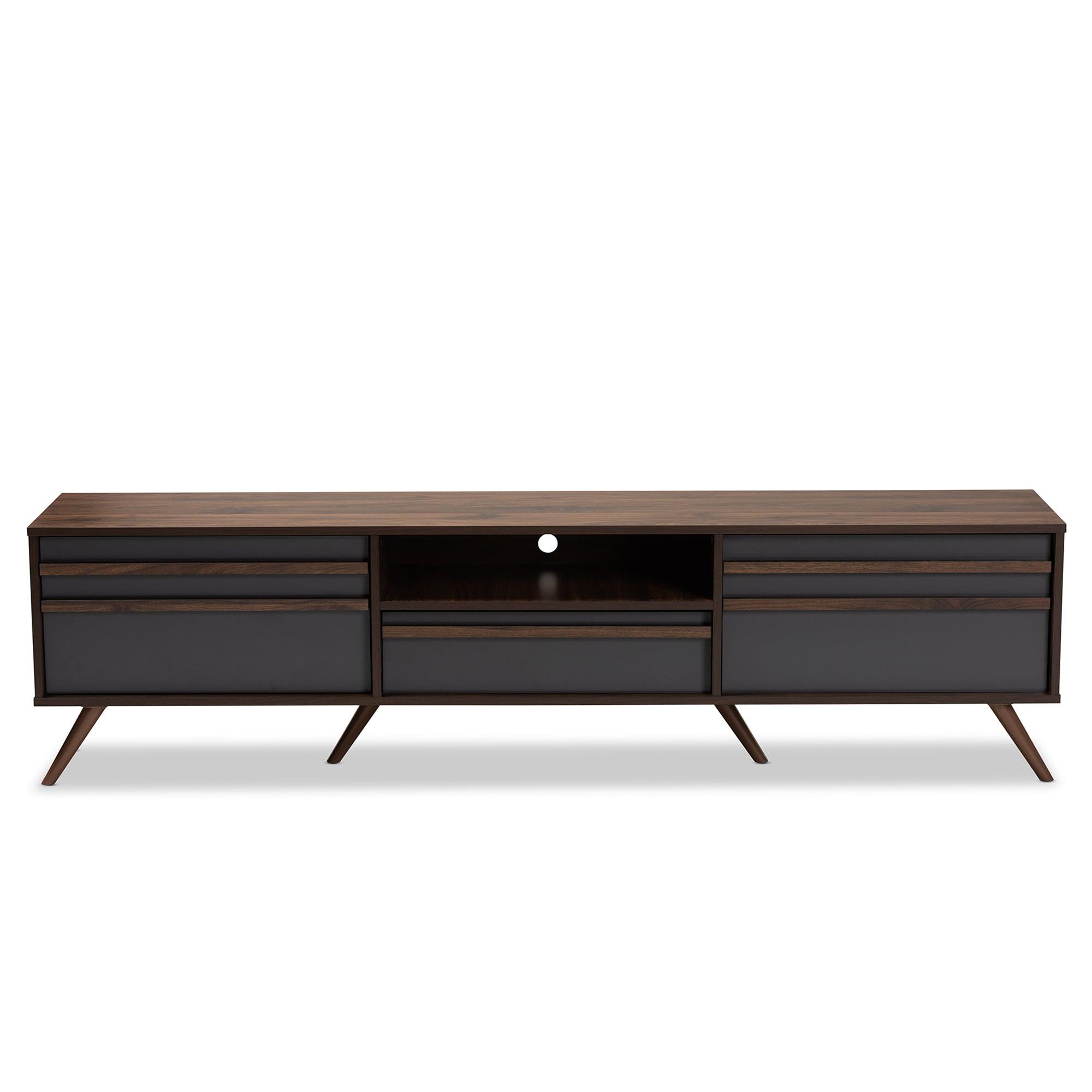 Naoki Modern and Contemporary Two-Tone and Finished Wood TV Stand with Drop-Down Compartments