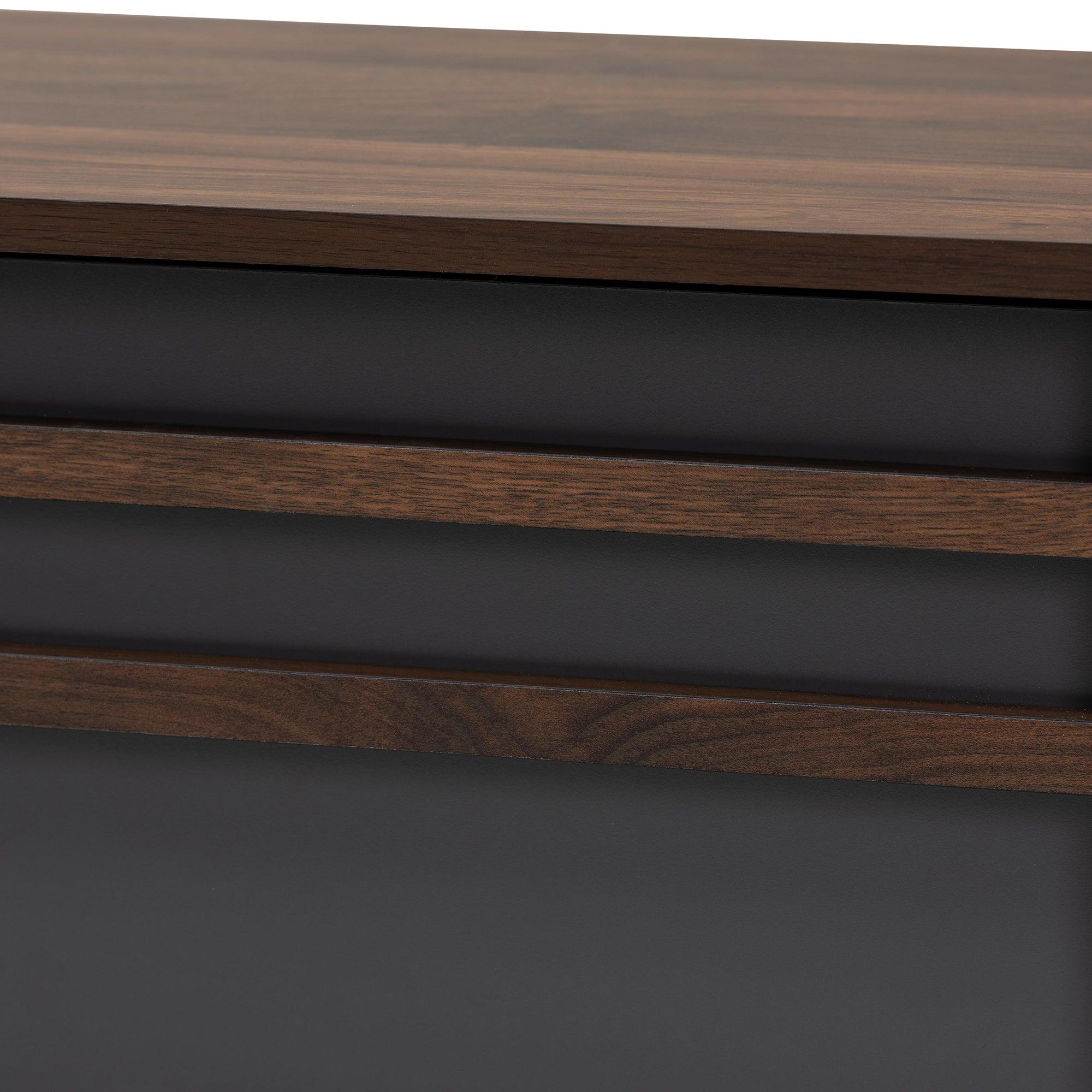 Naoki Modern and Contemporary Two-Tone and Finished Wood TV Stand with Drop-Down Compartments