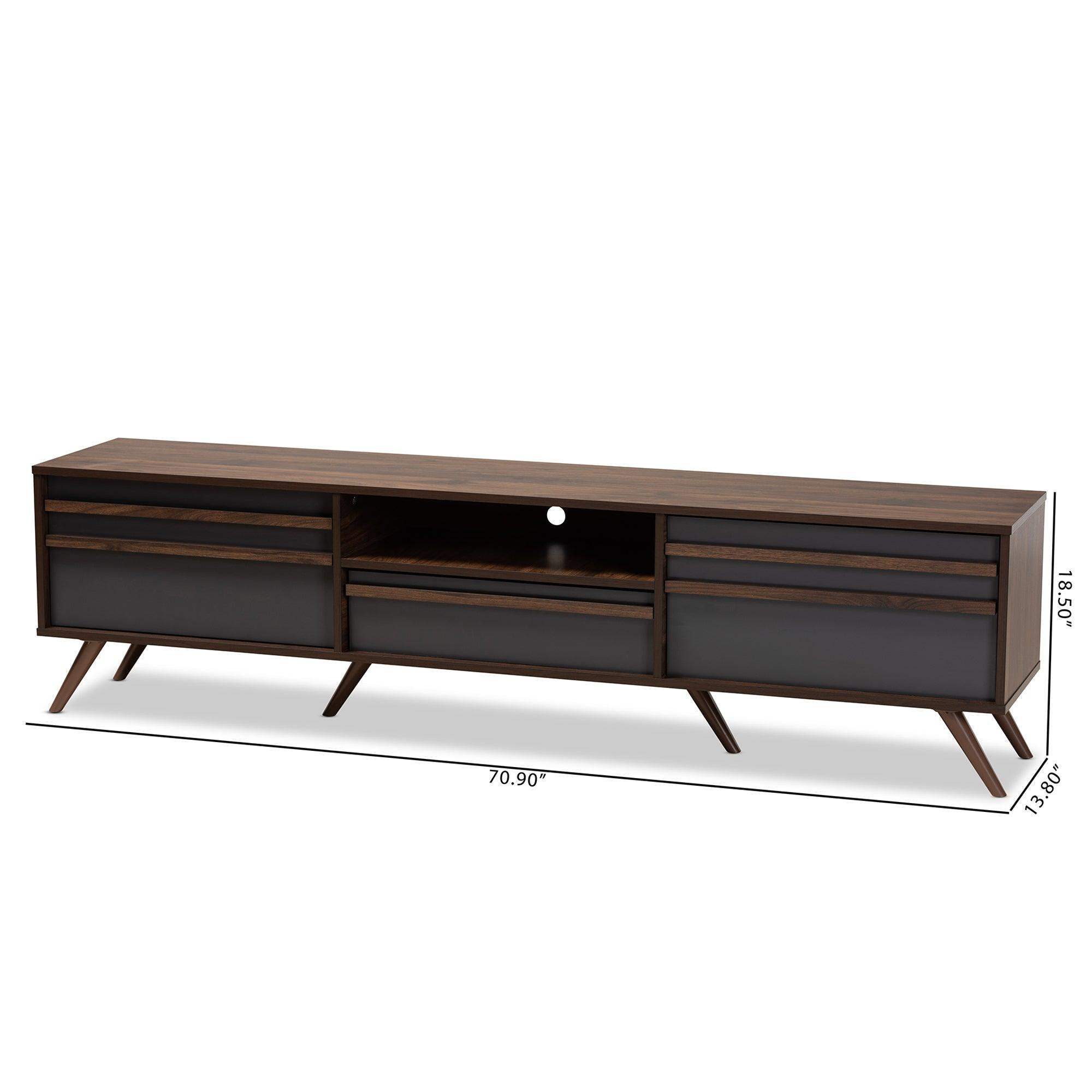 Naoki Modern and Contemporary Two-Tone and Finished Wood TV Stand with Drop-Down Compartments