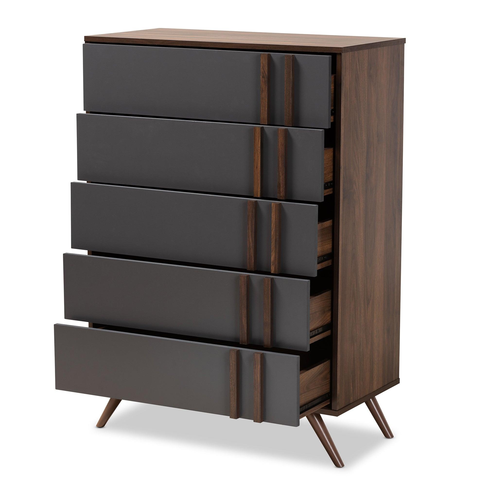 Naoki Modern and Contemporary Two-Tone and Finished Wood 5-Drawer Bedroom Chest