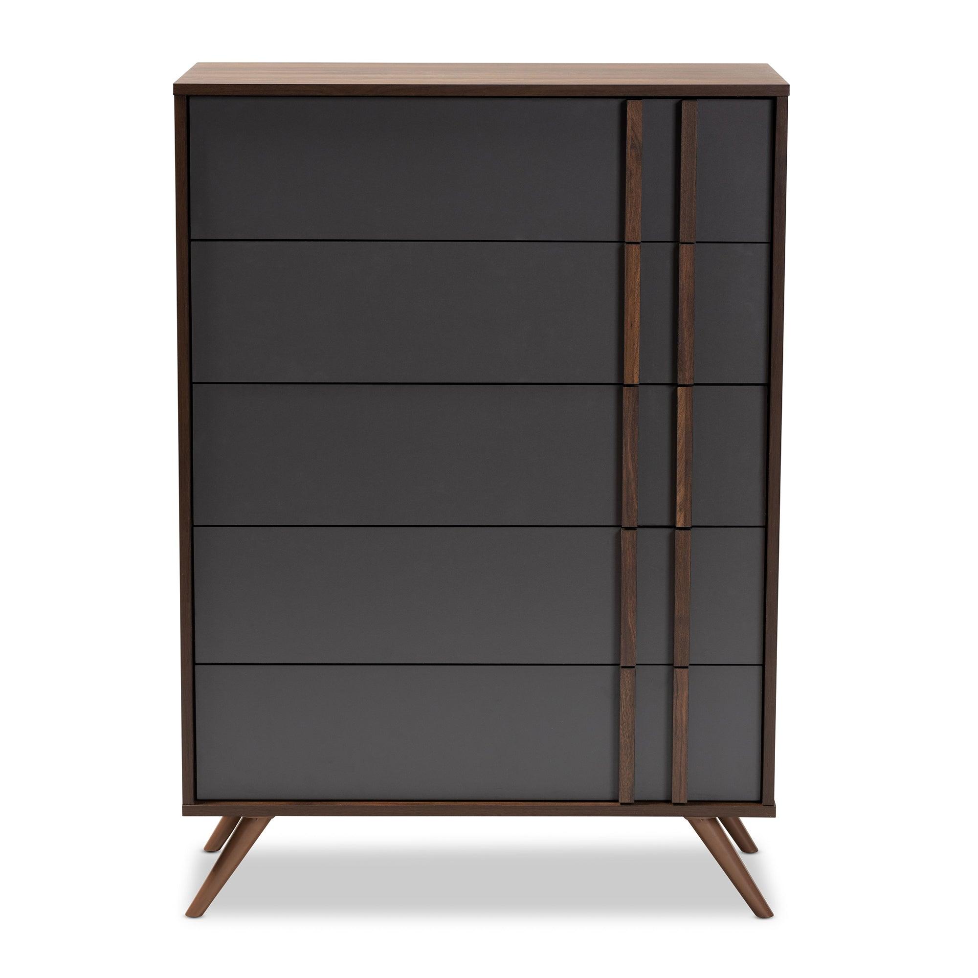 Naoki Modern and Contemporary Two-Tone and Finished Wood 5-Drawer Bedroom Chest