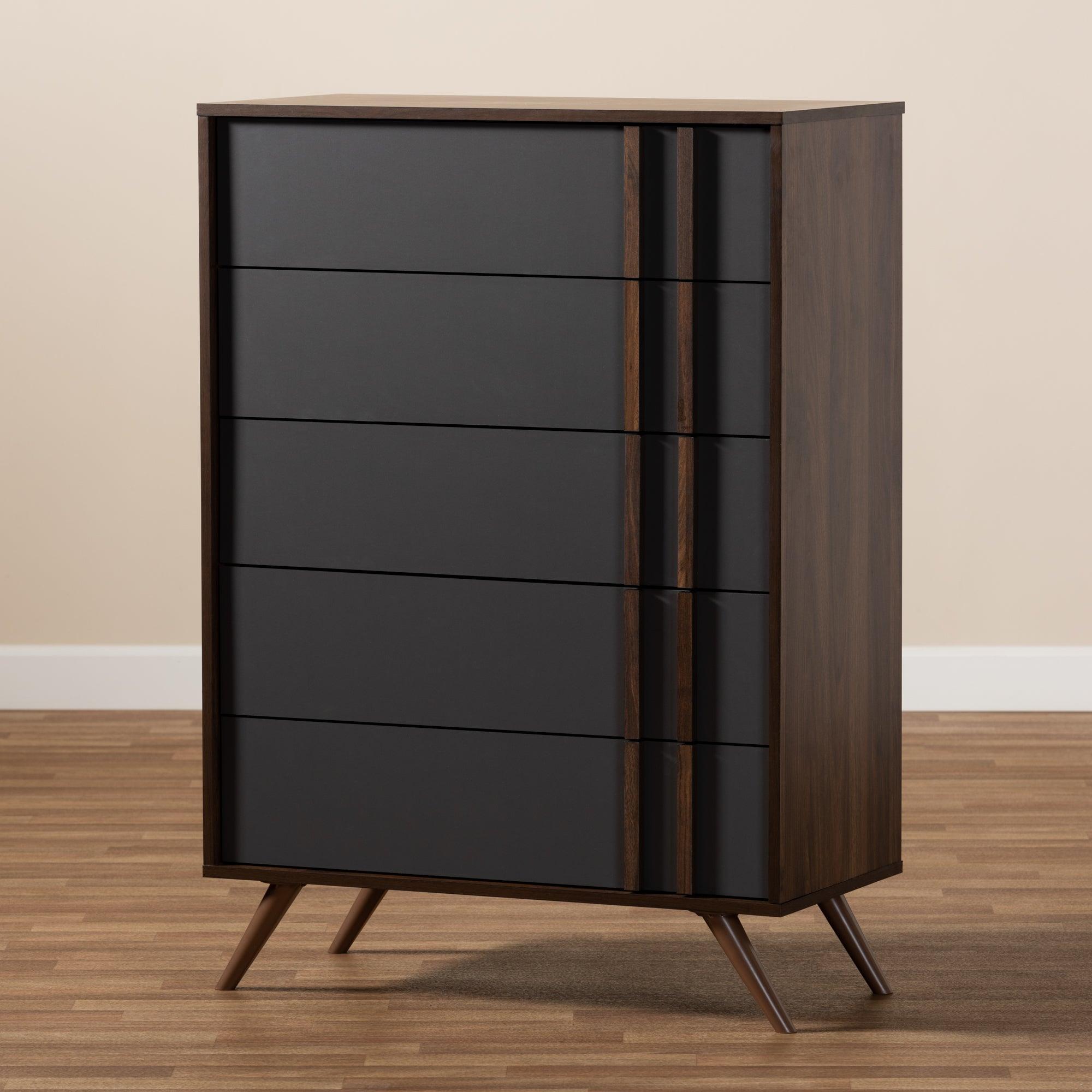 Naoki Modern and Contemporary Two-Tone and Finished Wood 5-Drawer Bedroom Chest